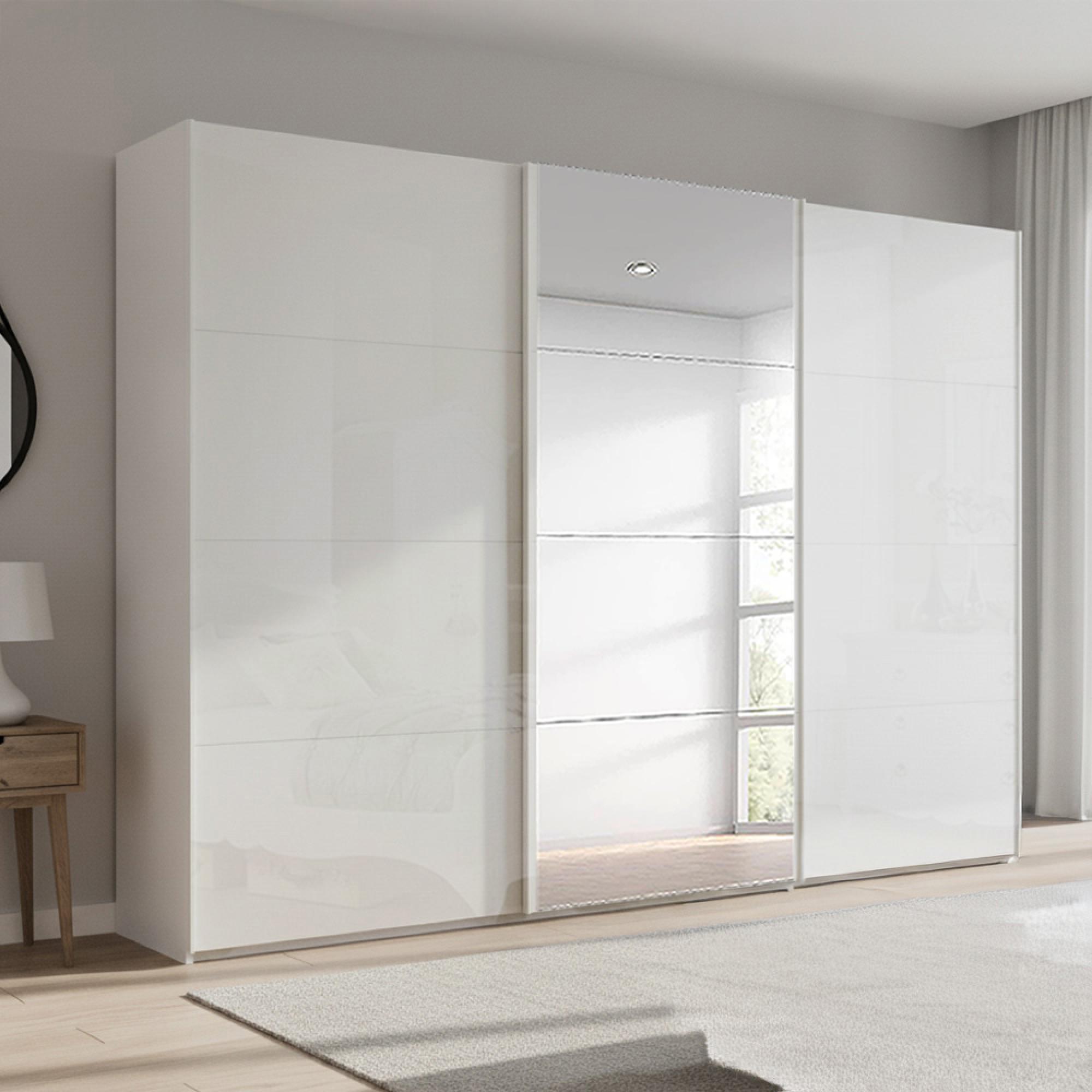Rauch Beluga Extra 316cm 3 Door Sliding Wardrobe with Mirror - Alpine White and White High Gloss