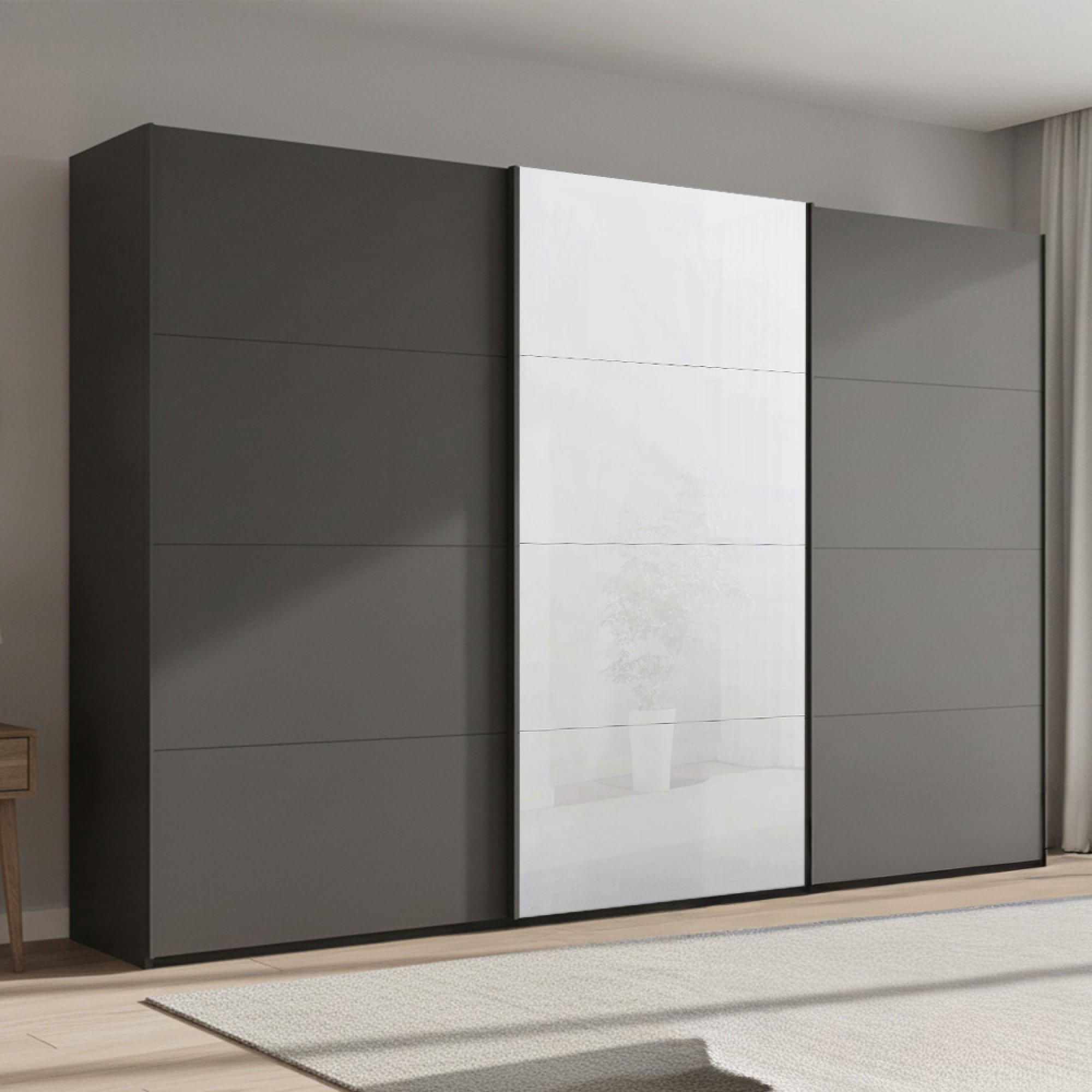 Rauch Beluga Extra 361cm 3 Door Sliding Wardrobe - White High Gloss and Graphite Front