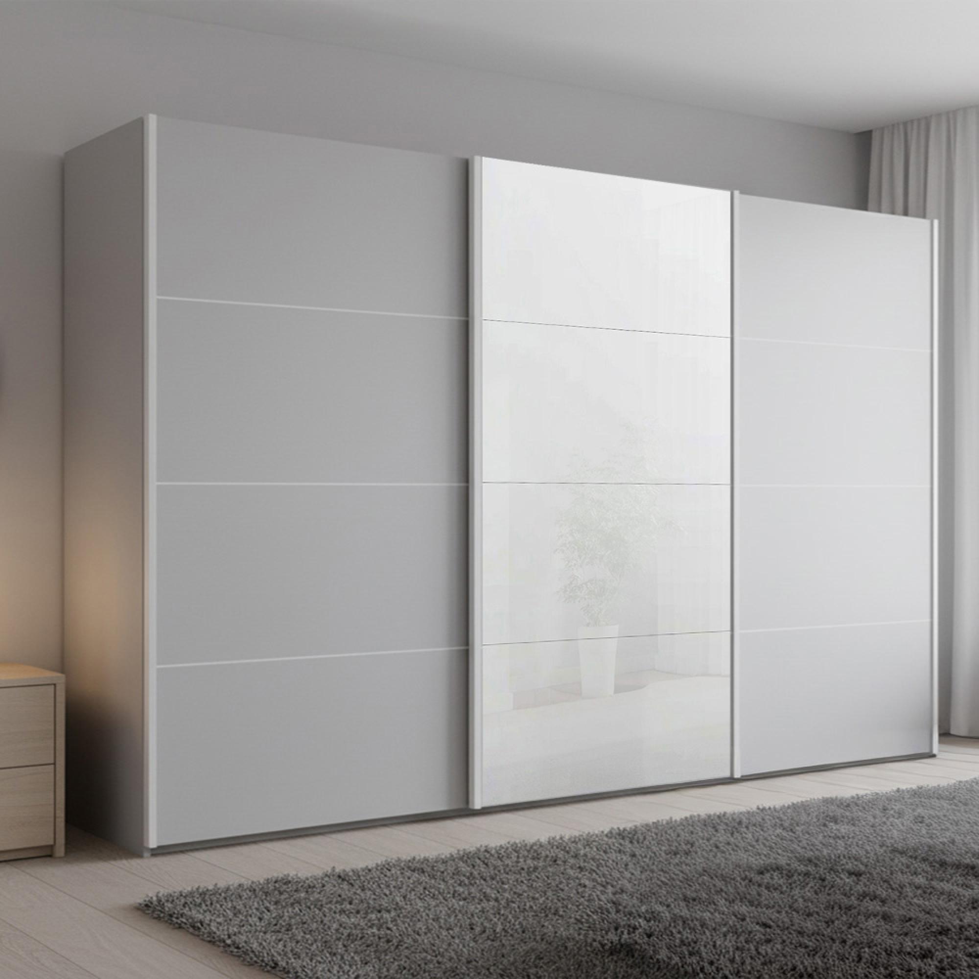 Rauch Beluga Extra 361cm 3 Door Sliding Wardrobe - White High Gloss and Silk Grey Front