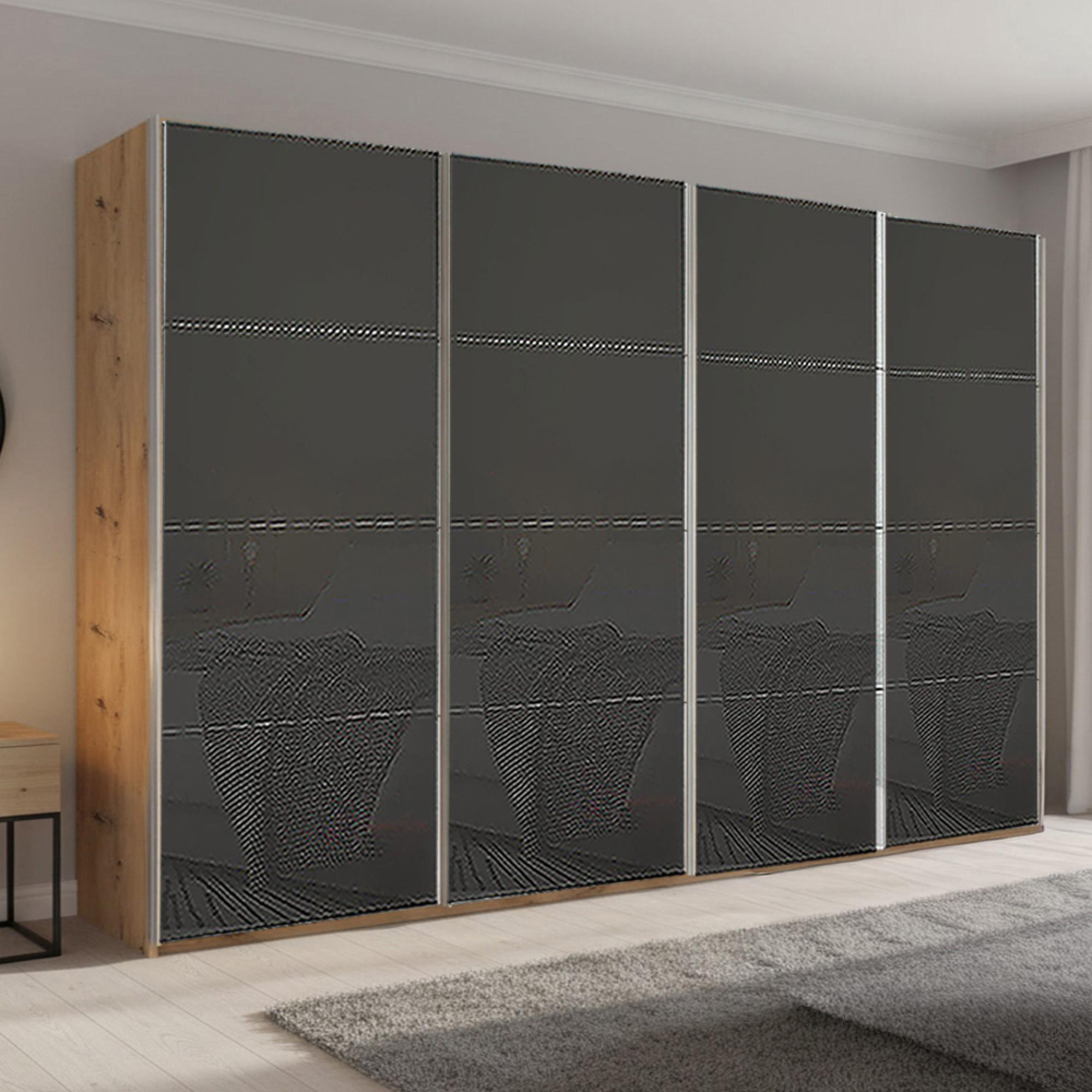 Rauch Beluga Extra 361cm 4 Door Sliding Wardrobe - Artisan Oak and Basalt Glass