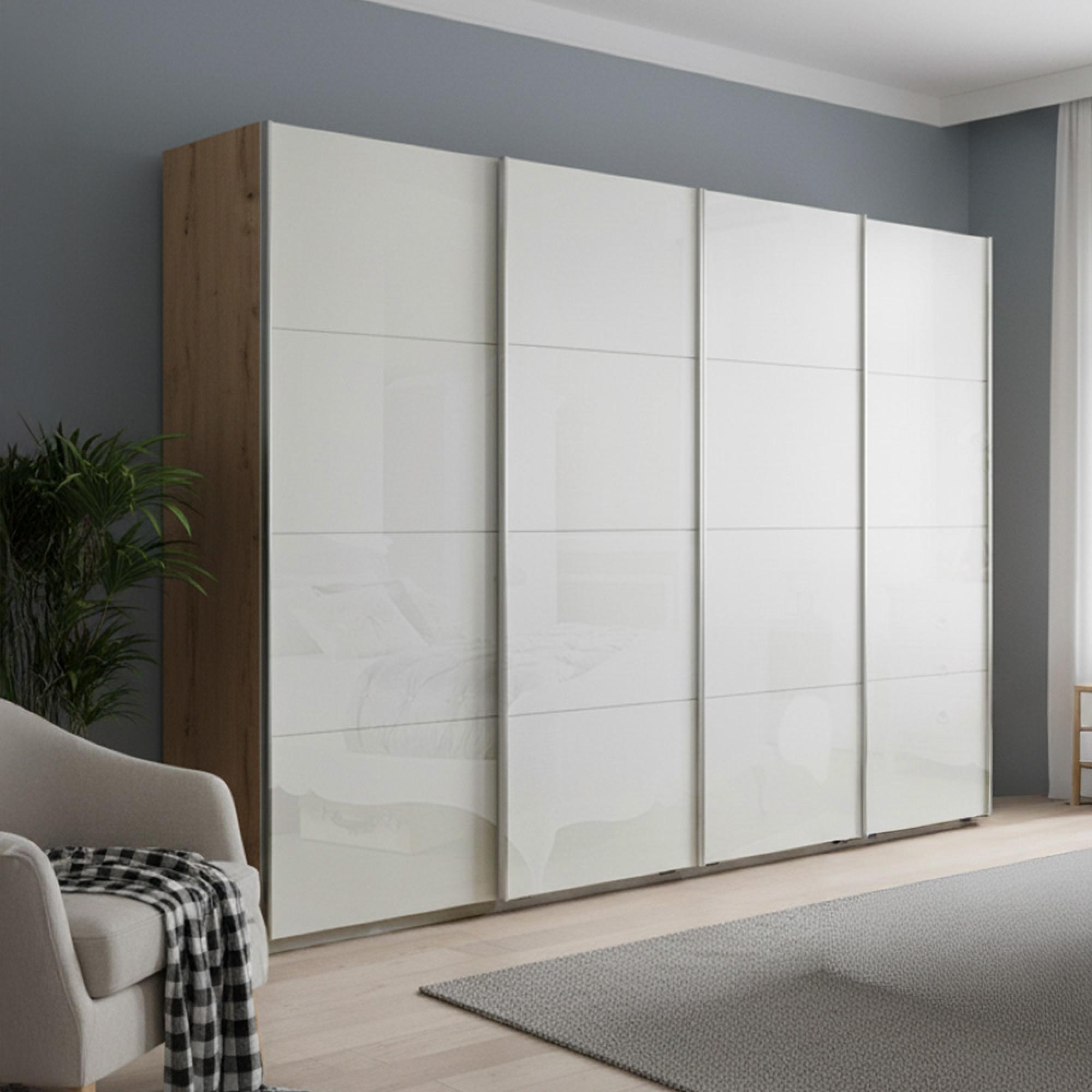 Rauch Beluga Extra 361cm 4 Door Sliding Wardrobe - Artisan Oak and White High Gloss