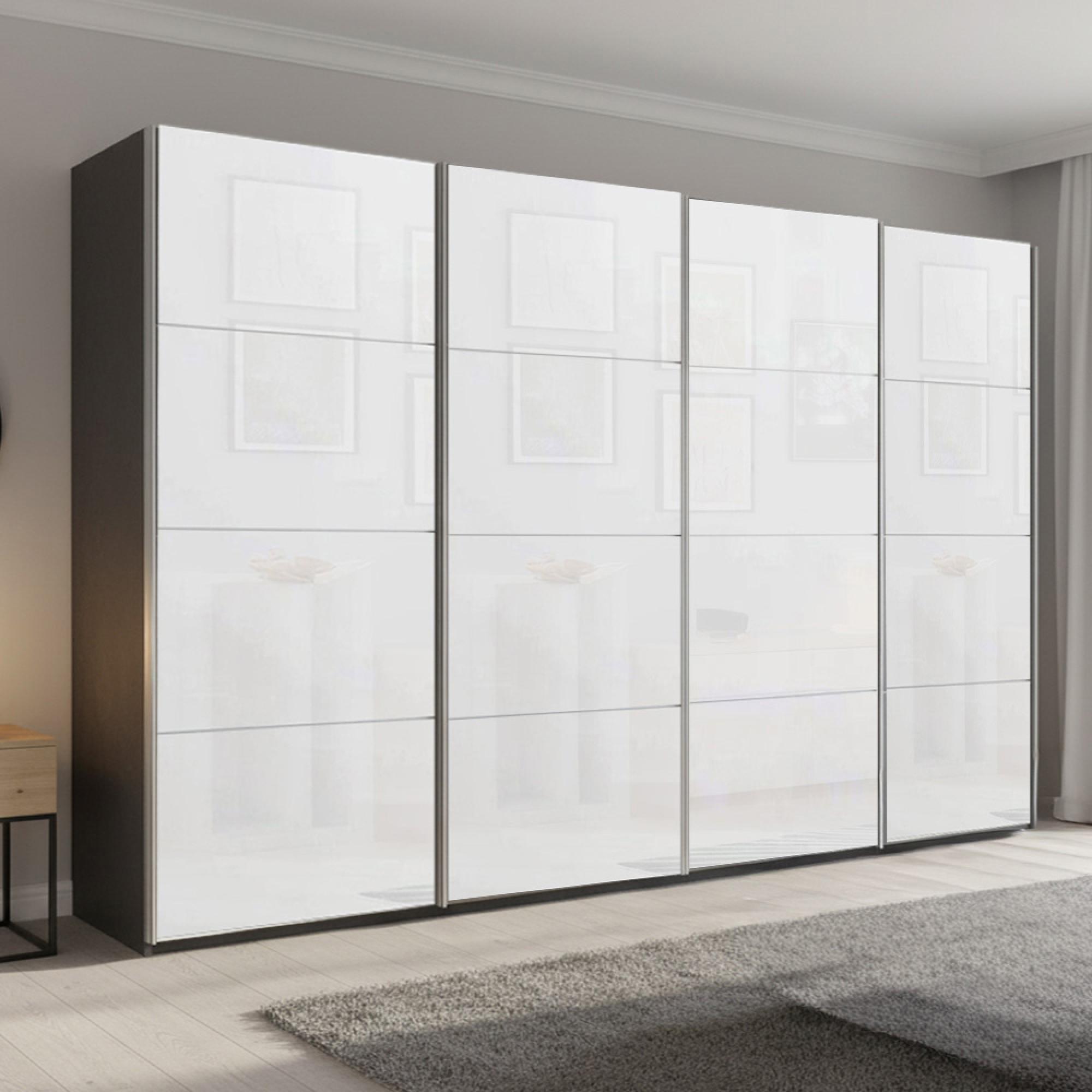 Rauch Beluga Extra 361cm 4 Door Sliding Wardrobe - Graphite and White Glass