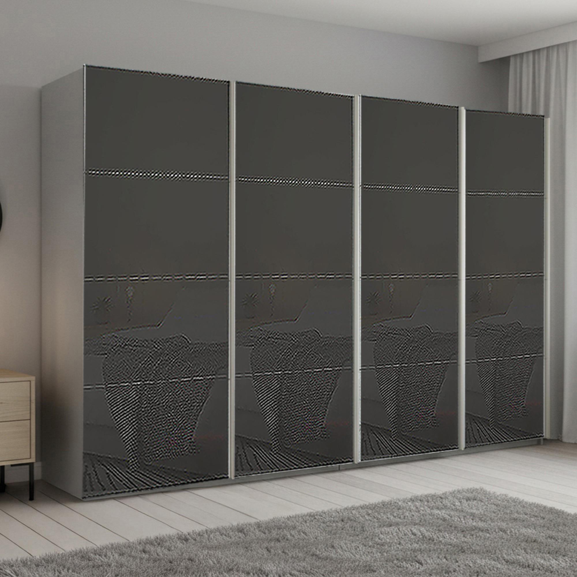Rauch Beluga Extra 361cm 4 Door Sliding Wardrobe - Silk Grey and Basalt Glass