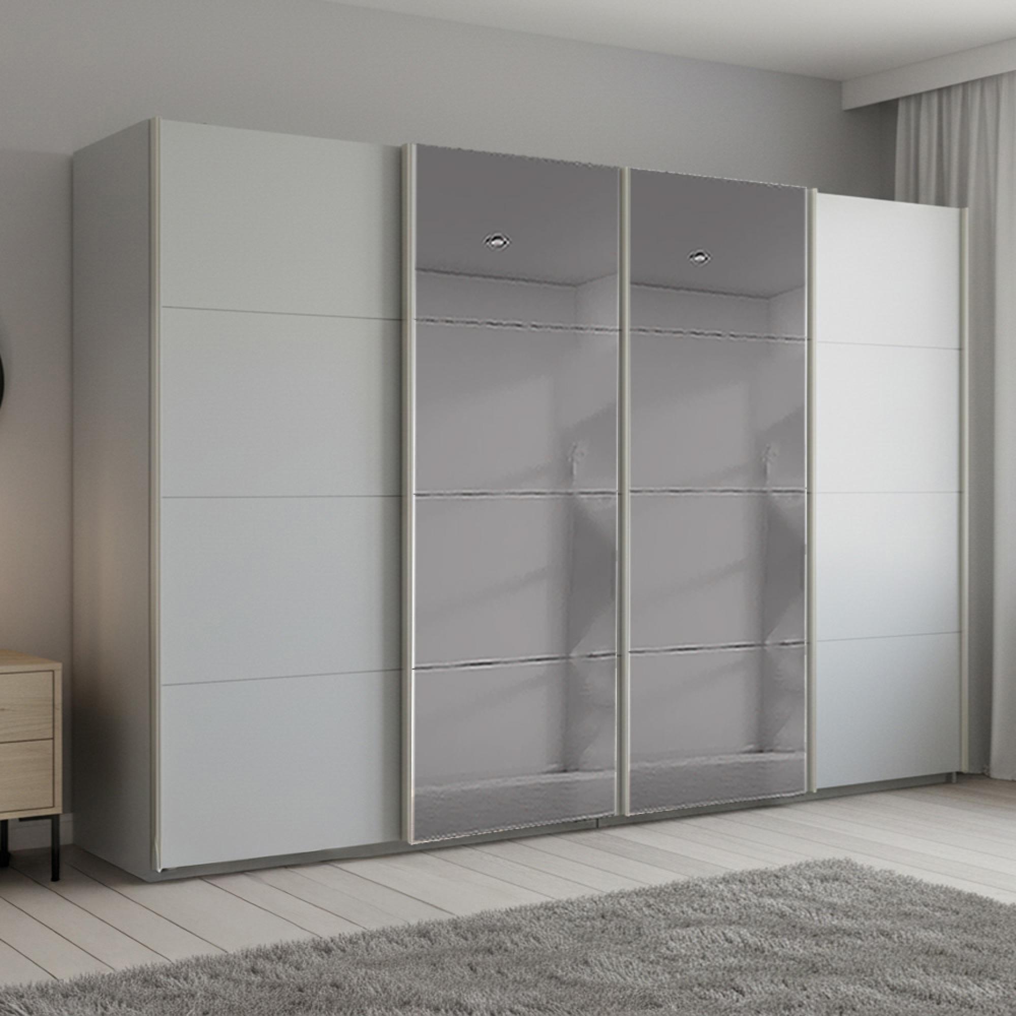 Rauch Beluga Extra 361cm 4 Door Sliding Wardrobe with Grey Mirror - Silk Grey