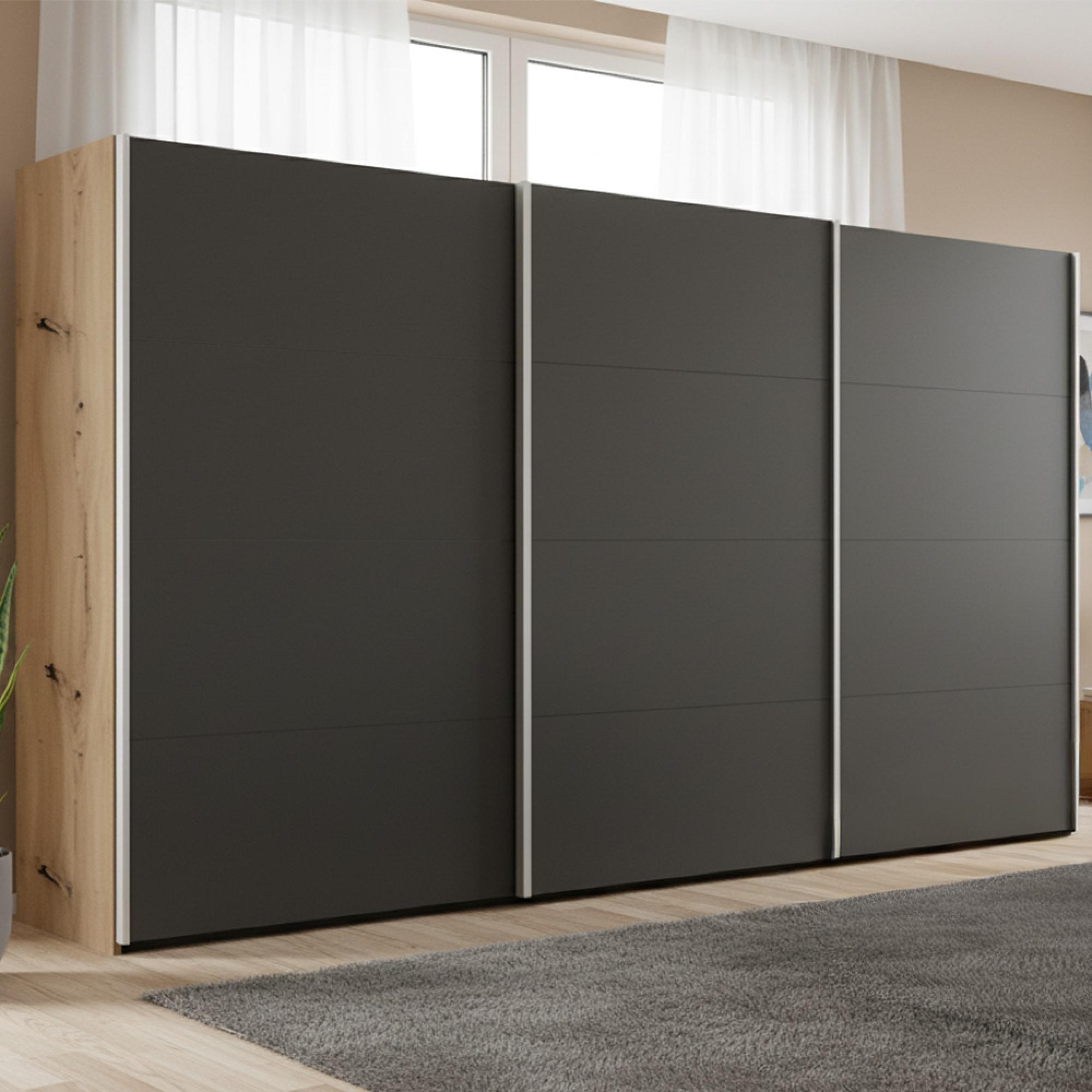 Rauch Beluga Extra 406cm 3 Door Sliding Wardrobe - Artisan Oak and Graphite