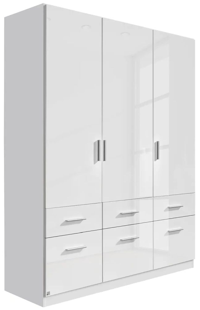 Rauch Celle 136cm White Gloss 3 Door Wardrobe with Drawers