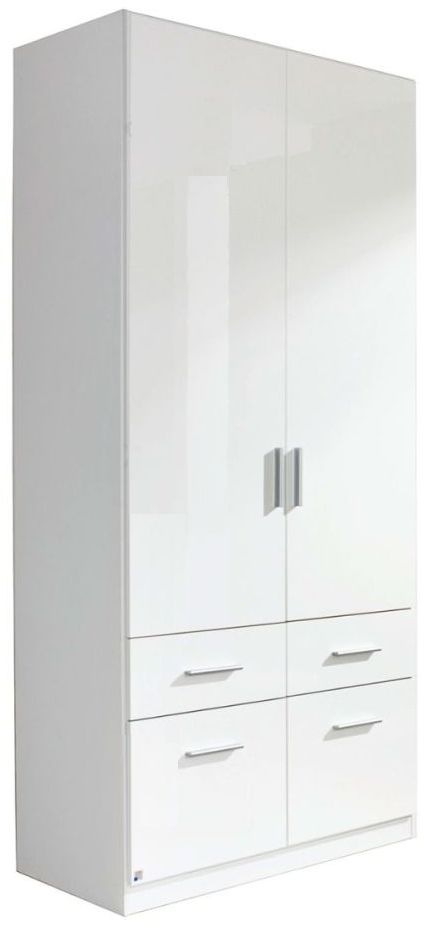 Rauch Celle 91cm White Gloss 2 Door Wardrobe with Drawers