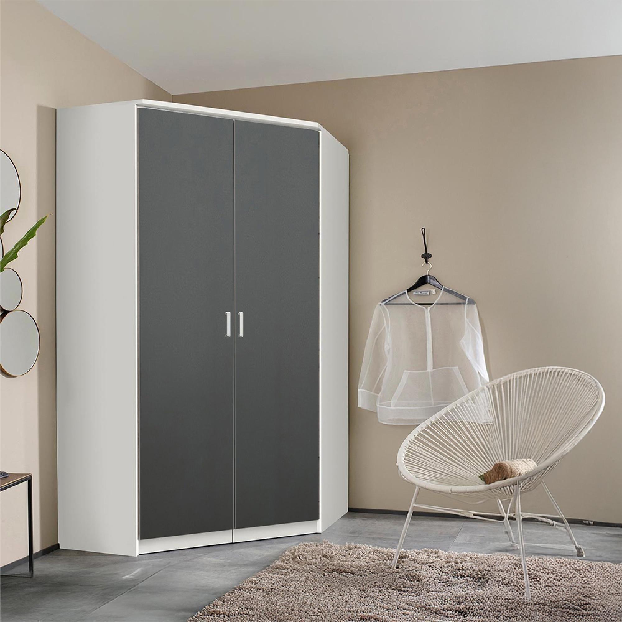 Rauch Celle Matt 117cm 2 Door Corner Wardrobe - Alpine White and Metallic Dark Grey