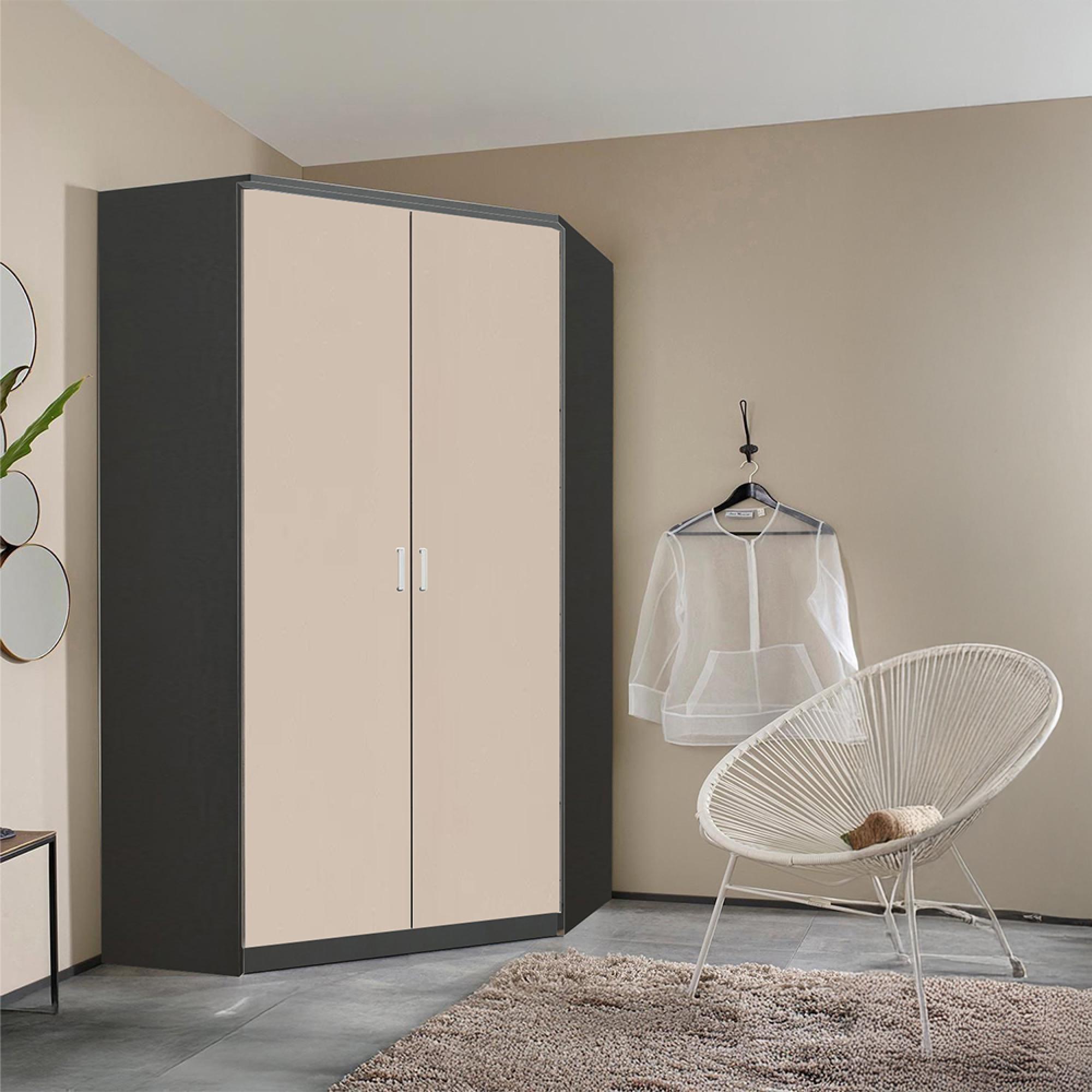 Rauch Celle Matt 117cm 2 Door Corner Wardrobe - Metallic Dark Grey and Champagne