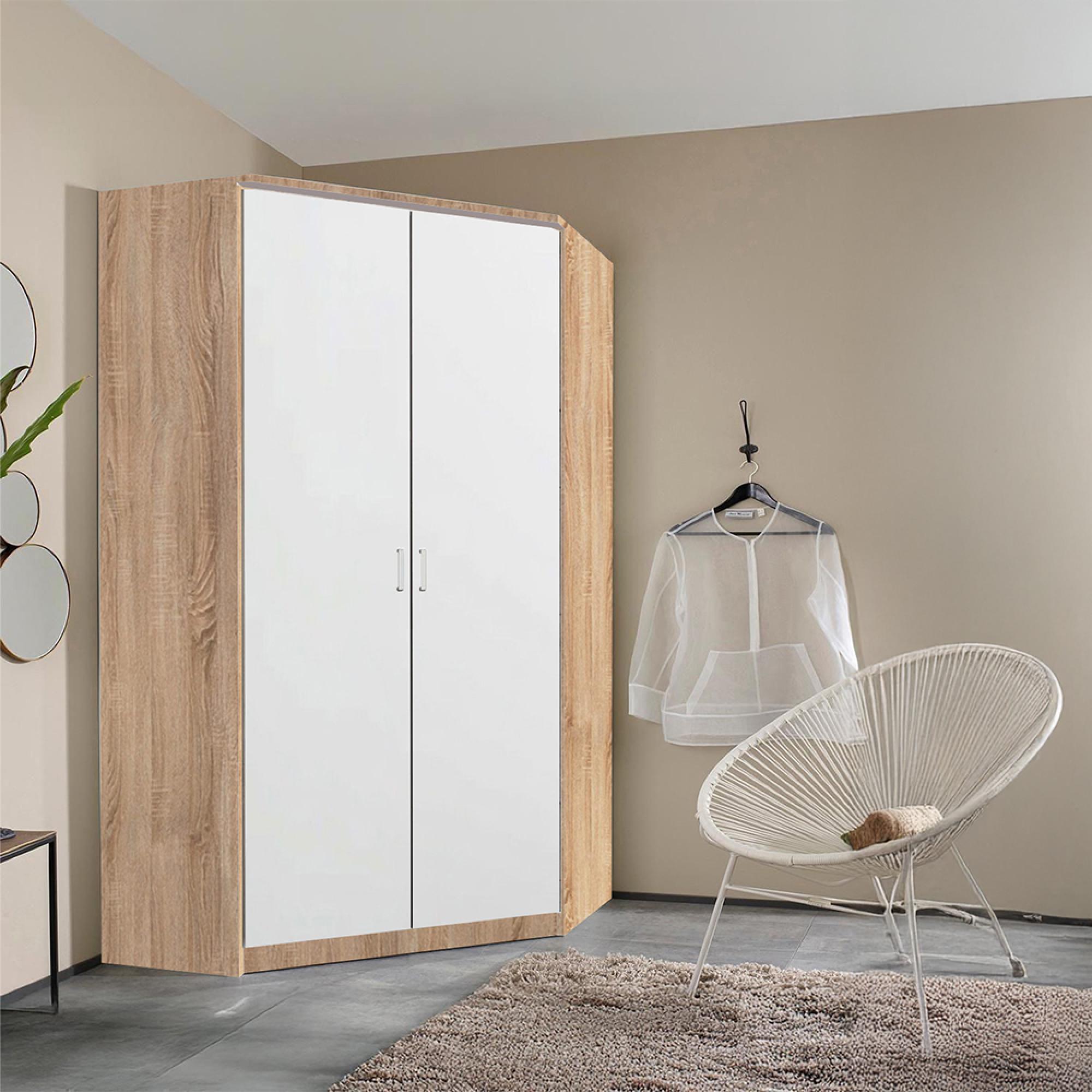 Rauch Celle Matt 117cm 2 Door Corner Wardrobe - Sonoma Oak and Alpine White