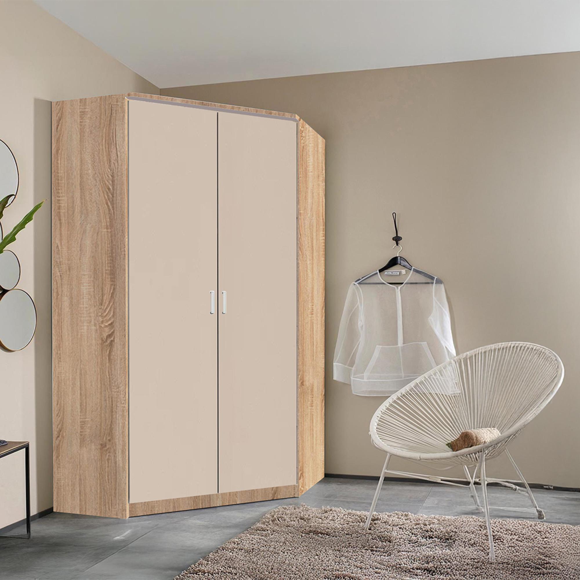 Rauch Celle Matt 117cm 2 Door Corner Wardrobe - Sonoma Oak and Champagne
