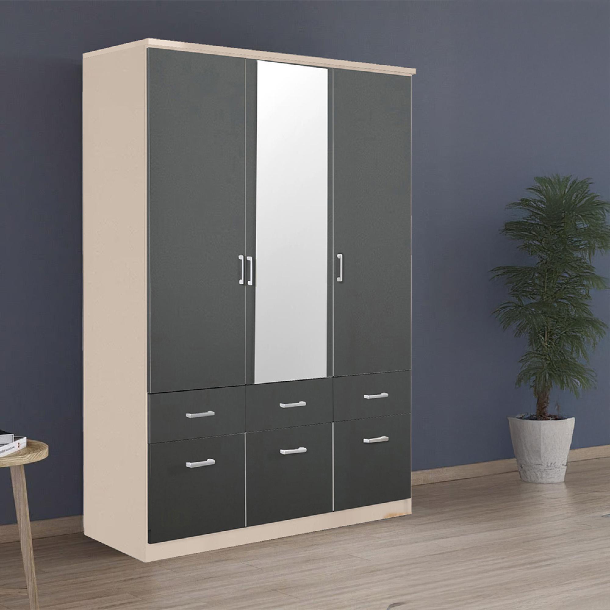 Rauch Celle Matt 136cm 3 Door Combi Wardrobe - Champagne and Metallic Dark Grey