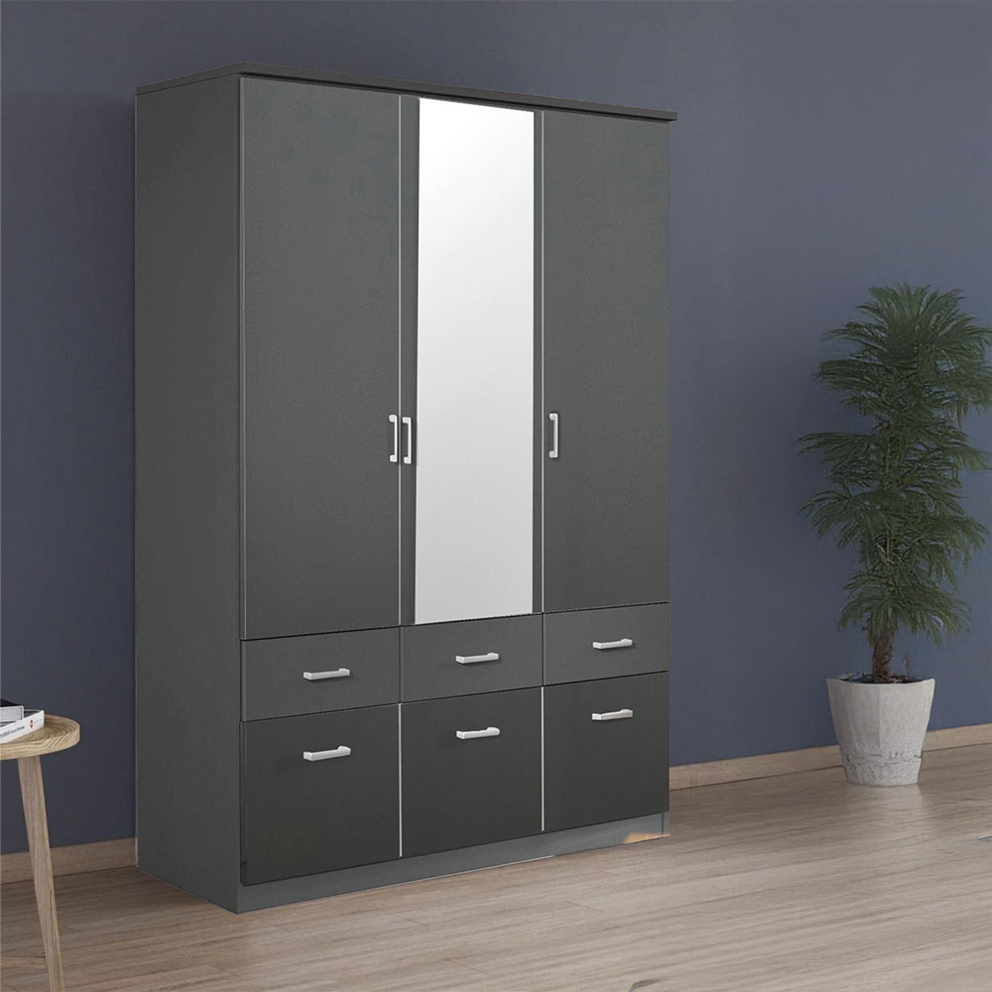 Rauch Celle Matt 136cm 3 Door Combi Wardrobe - Metallic Dark Grey
