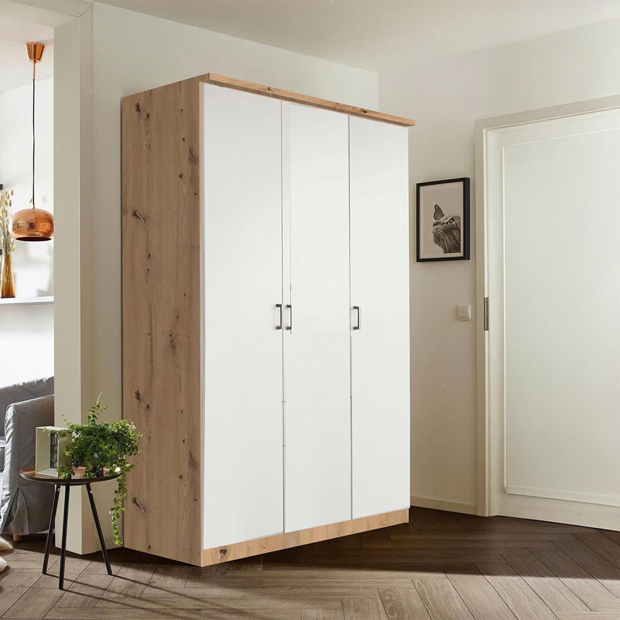 Rauch Celle Matt 136cm 3 Door Wardrobe - Artisan Oak and Alpine White