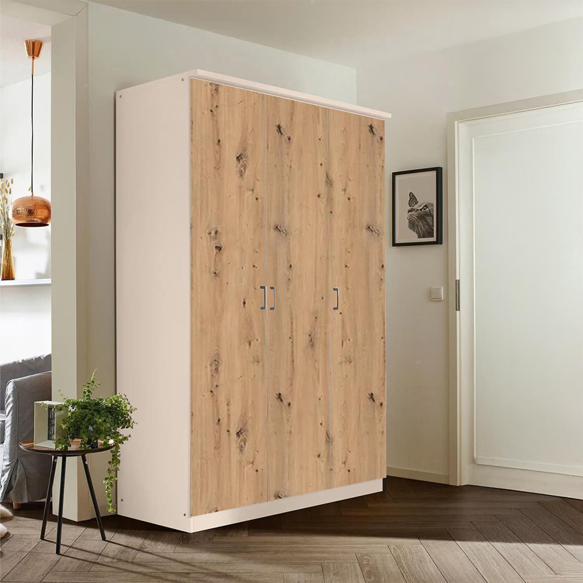 Rauch Celle Matt 136cm 3 Door Wardrobe - Champagne and Artisan Oak