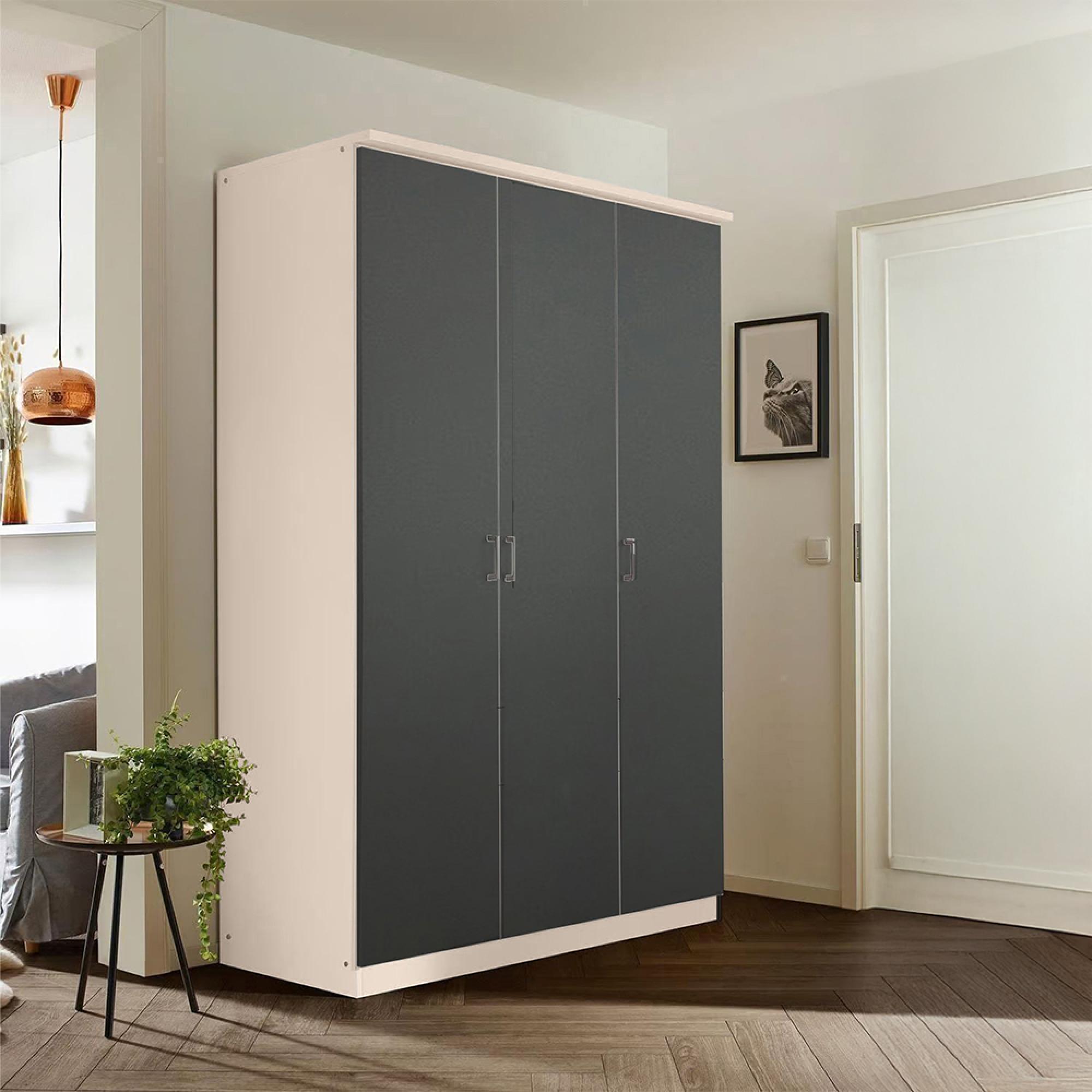 Rauch Celle Matt 136cm 3 Door Wardrobe - Champagne and Metallic Dark Grey