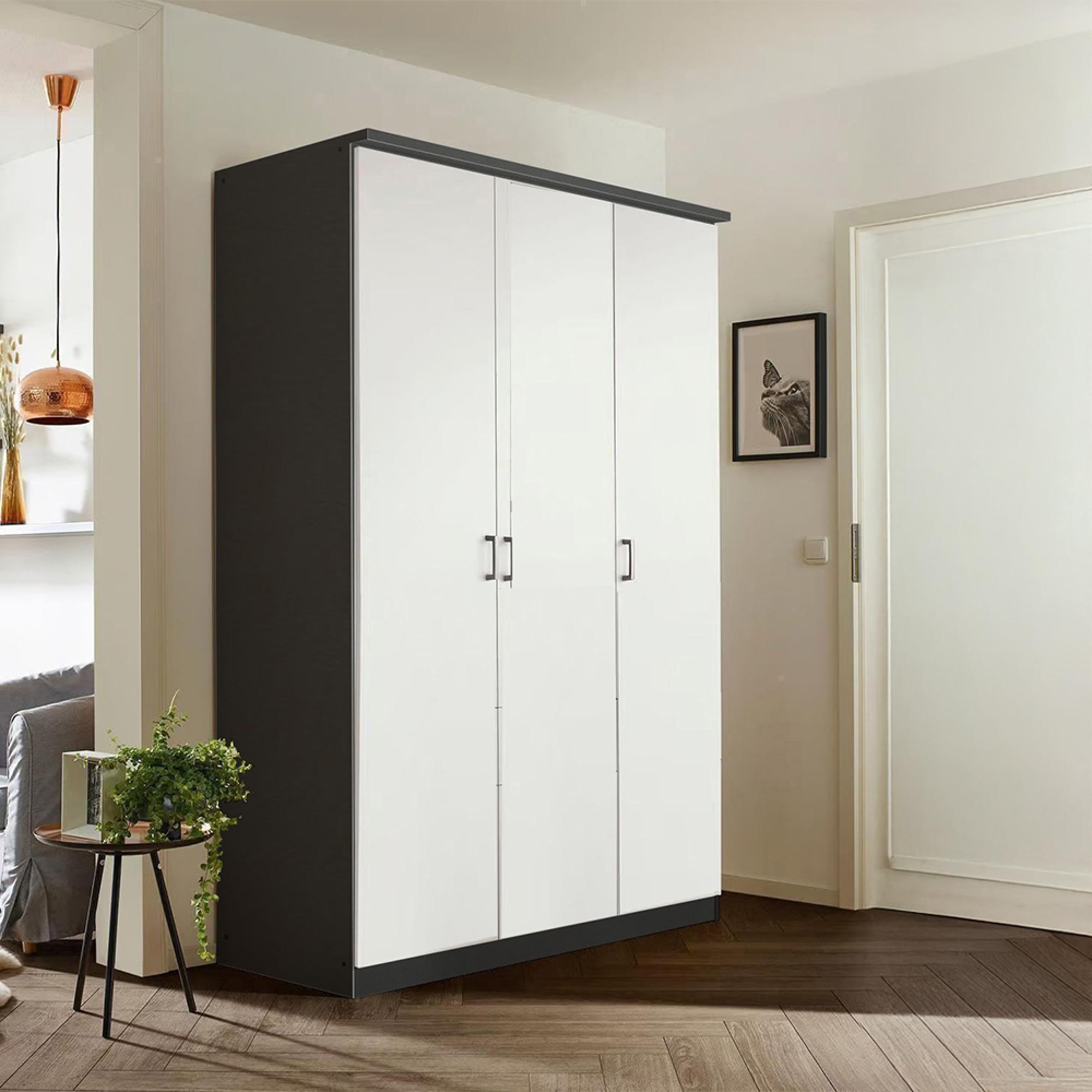 Rauch Celle Matt 136cm 3 Door Wardrobe - Metallic Dark Grey and Alpine White