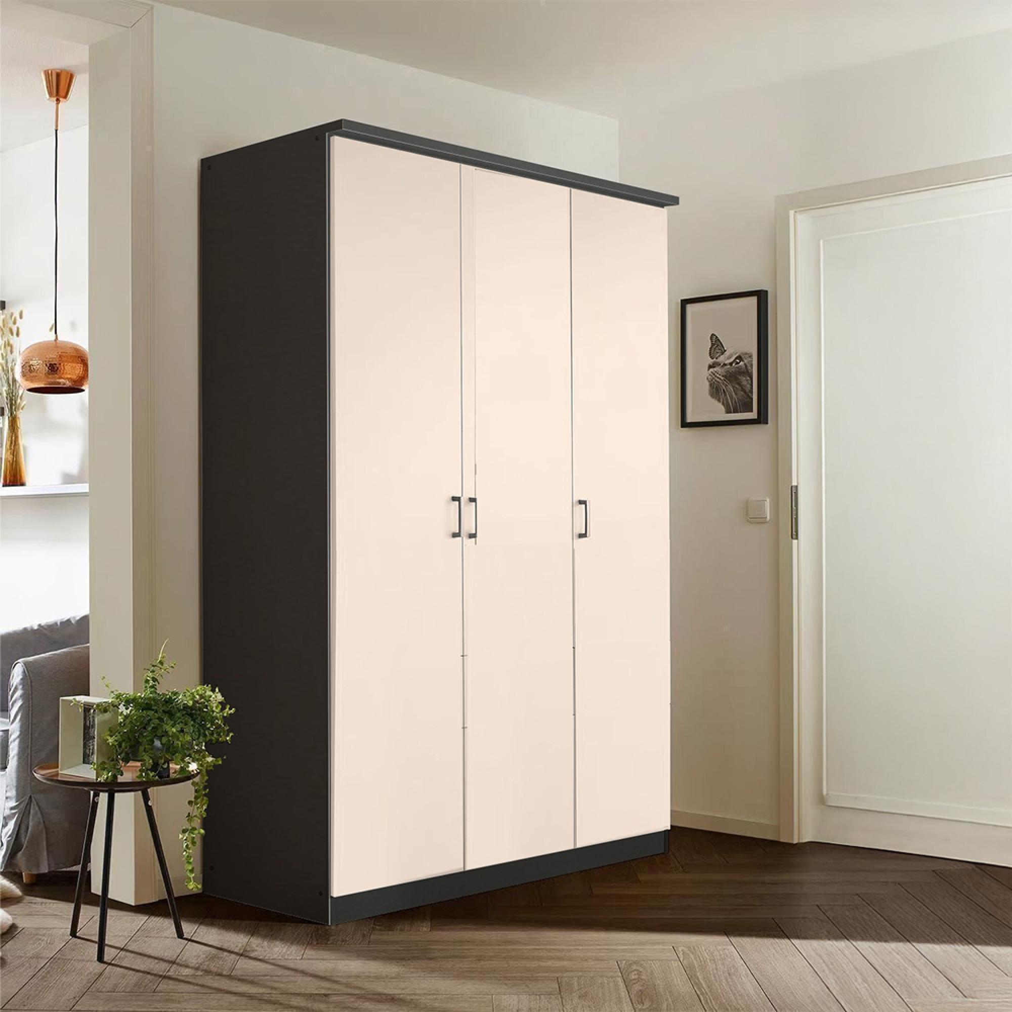 Rauch Celle Matt 136cm 3 Door Wardrobe - Metallic Dark Grey and Champagne