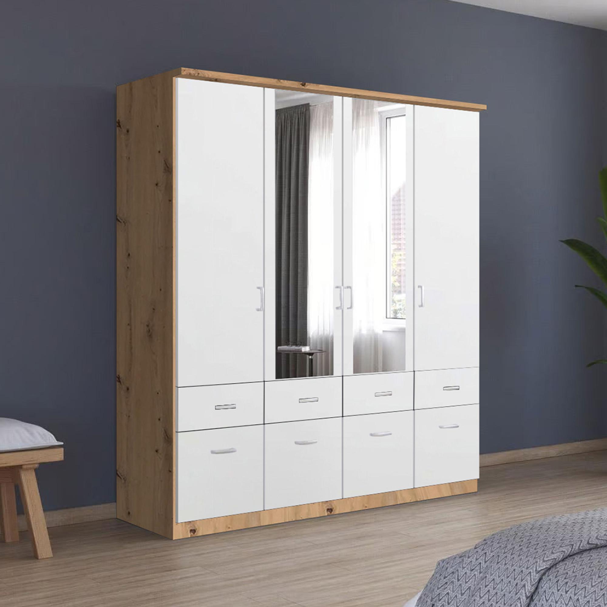 Rauch Celle Matt 181cm 4 Door Combi Wardrobe - Artisan Oak and Alpine White