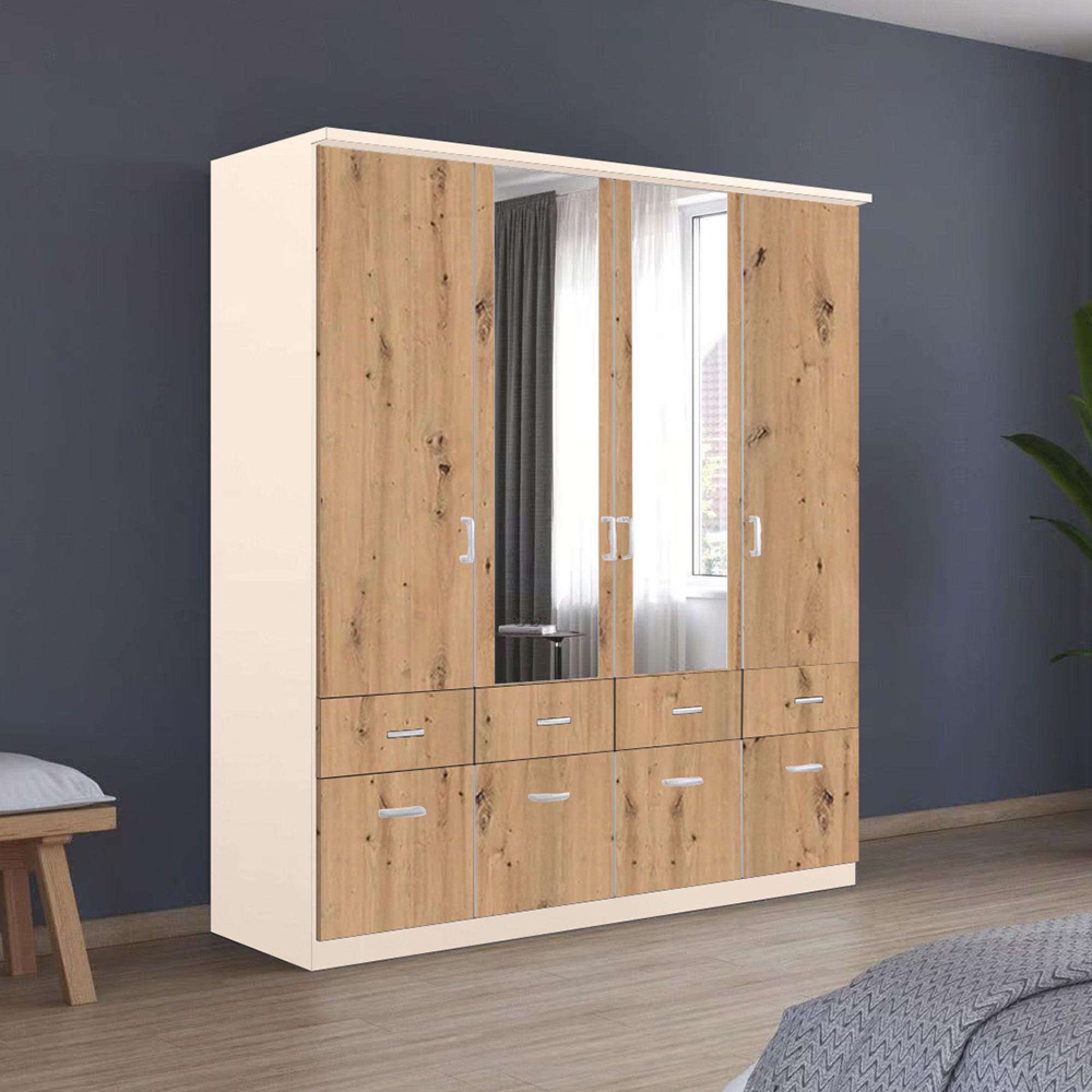 Rauch Celle Matt 181cm 4 Door Combi Wardrobe - Champagne and Artisan Oak