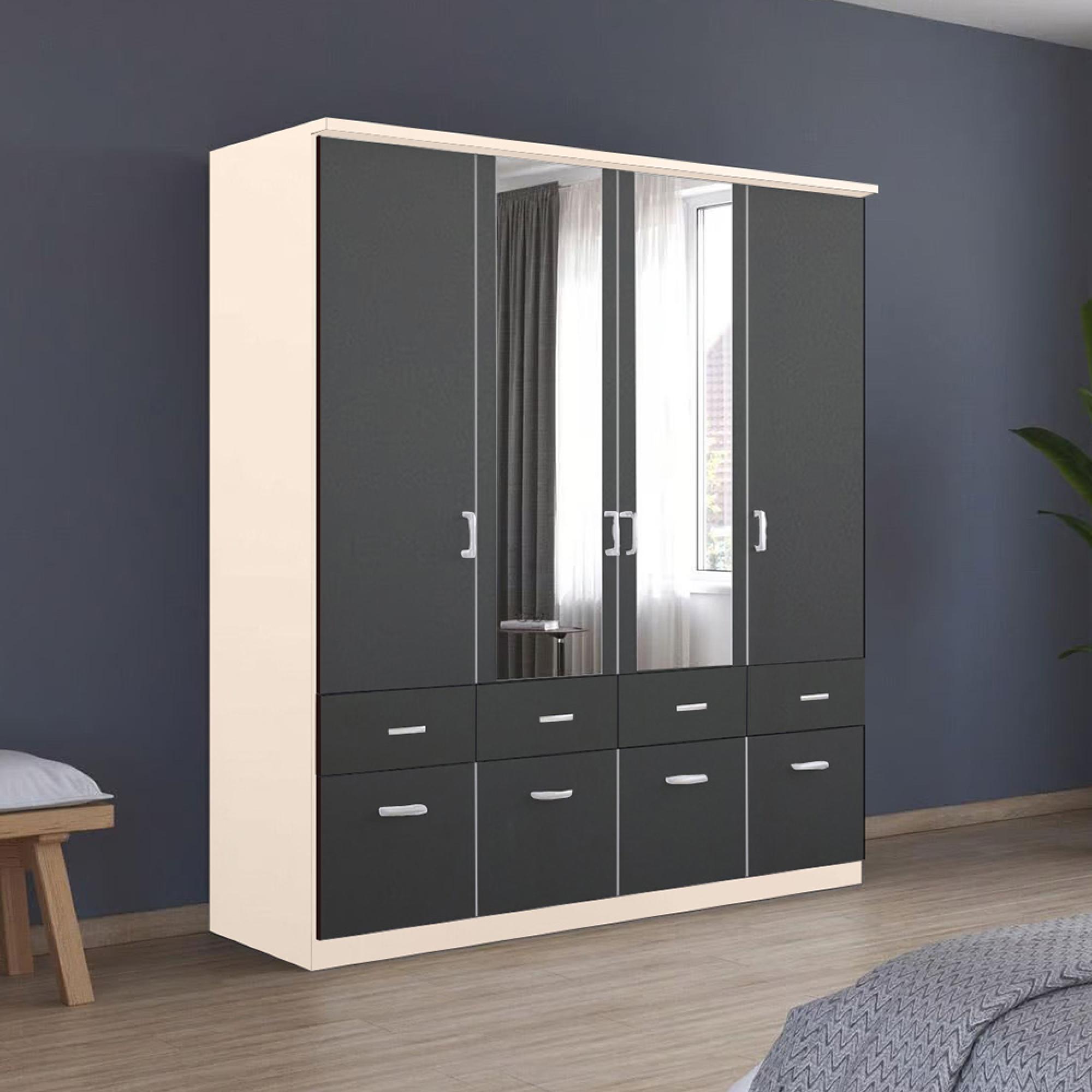Rauch Celle Matt 181cm 4 Door Combi Wardrobe - Champagne and Metallic Dark Grey