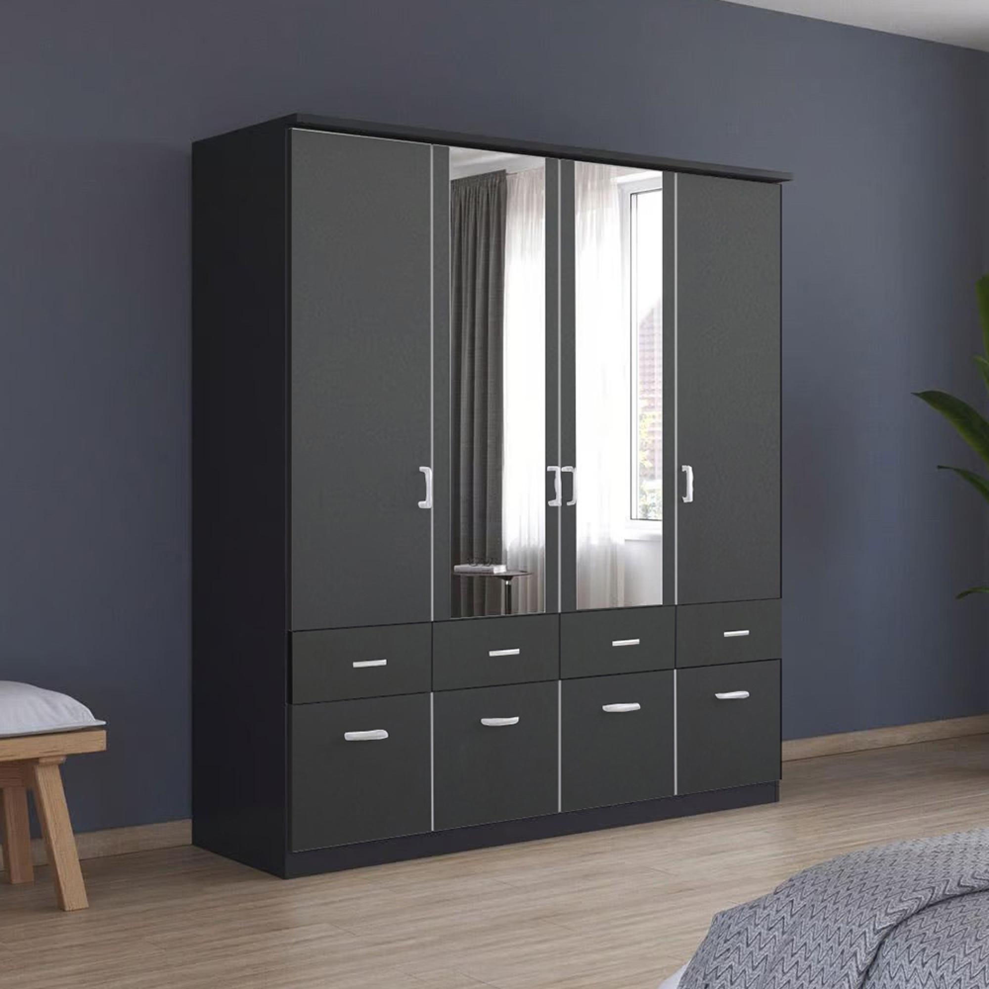 Rauch Celle Matt 181cm 4 Door Combi Wardrobe - Metallic Dark Grey