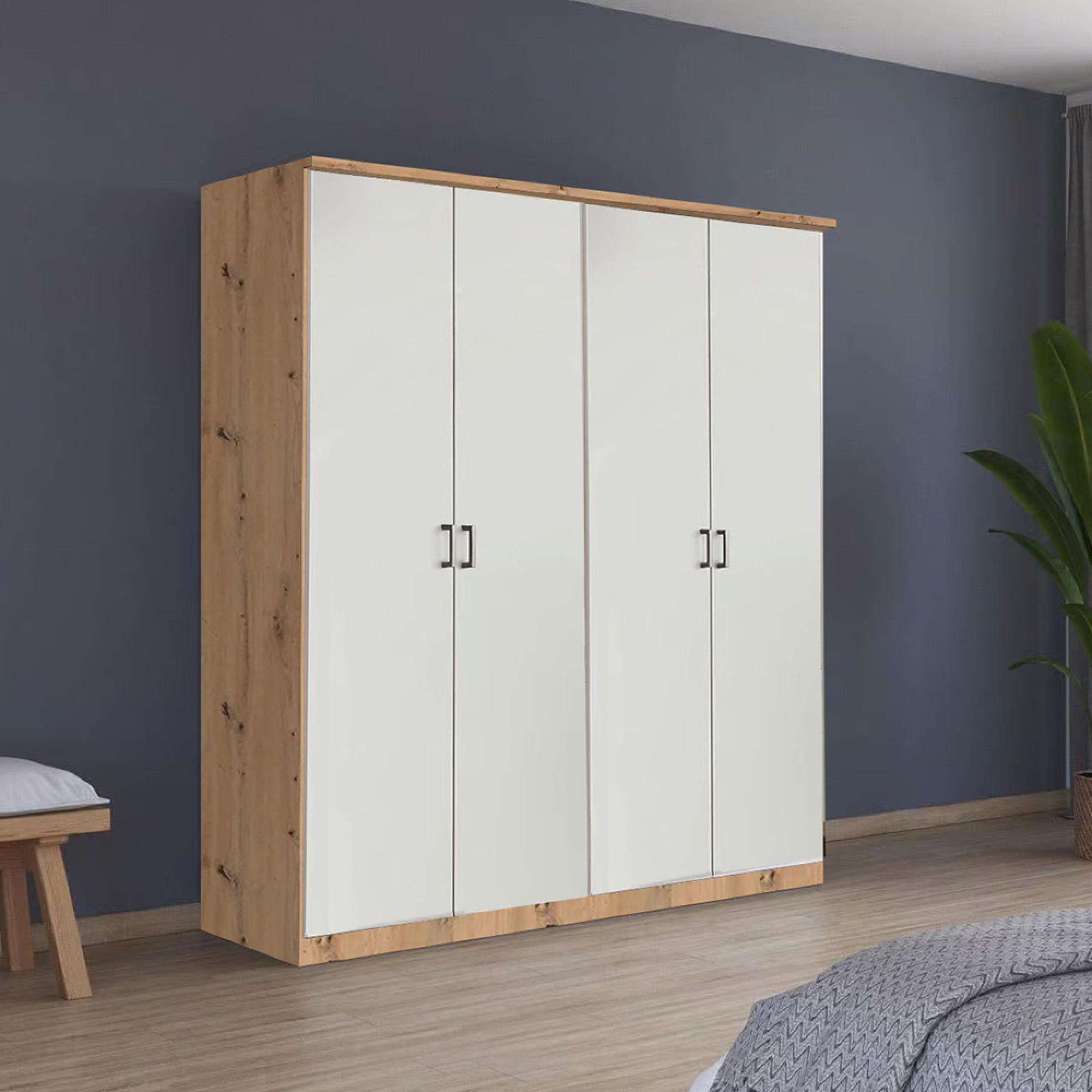 Rauch Celle Matt 181cm 4 Door Wardrobe - Artisan Oak and Alpine White