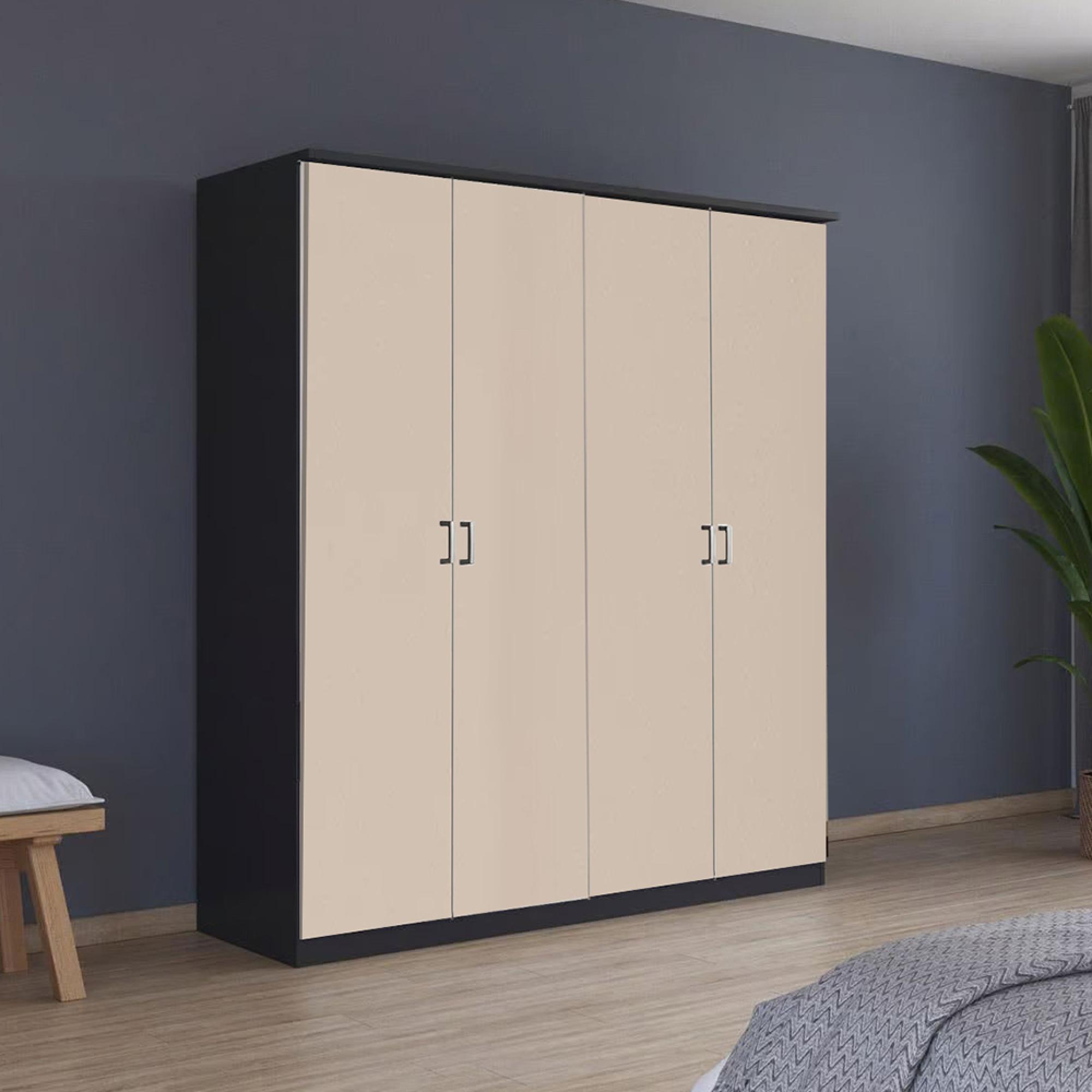 Rauch Celle Matt 181cm 4 Door Wardrobe - Metallic Dark Grey and Champagne
