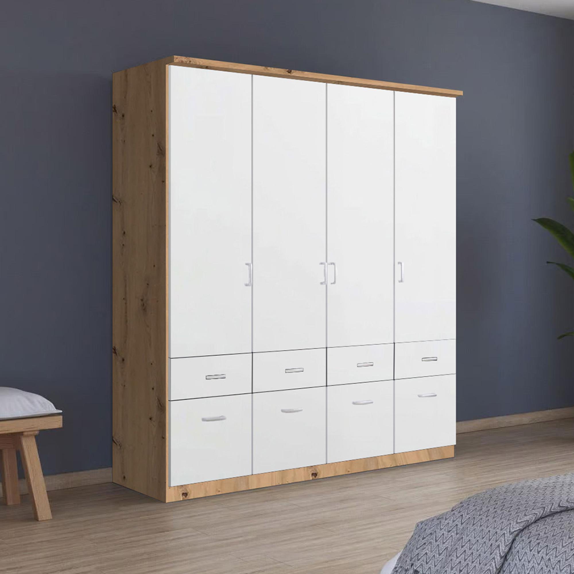 Rauch Celle Matt 181cm 4 Door Wardrobe with Drawer - Artisan Oak and Alpine White