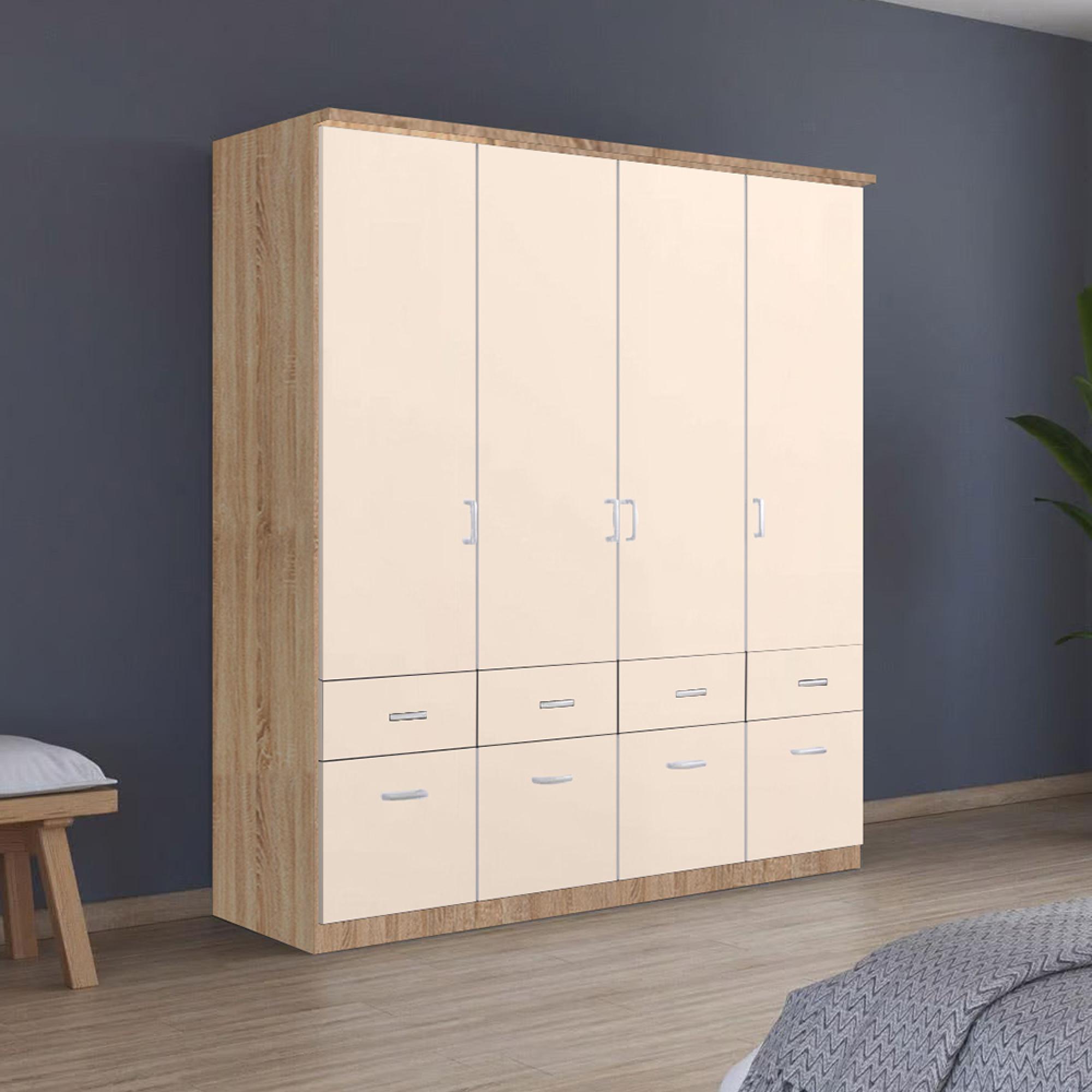 Rauch Celle Matt 181cm 4 Door Wardrobe with Drawer - Sonoma Oak and Champagne