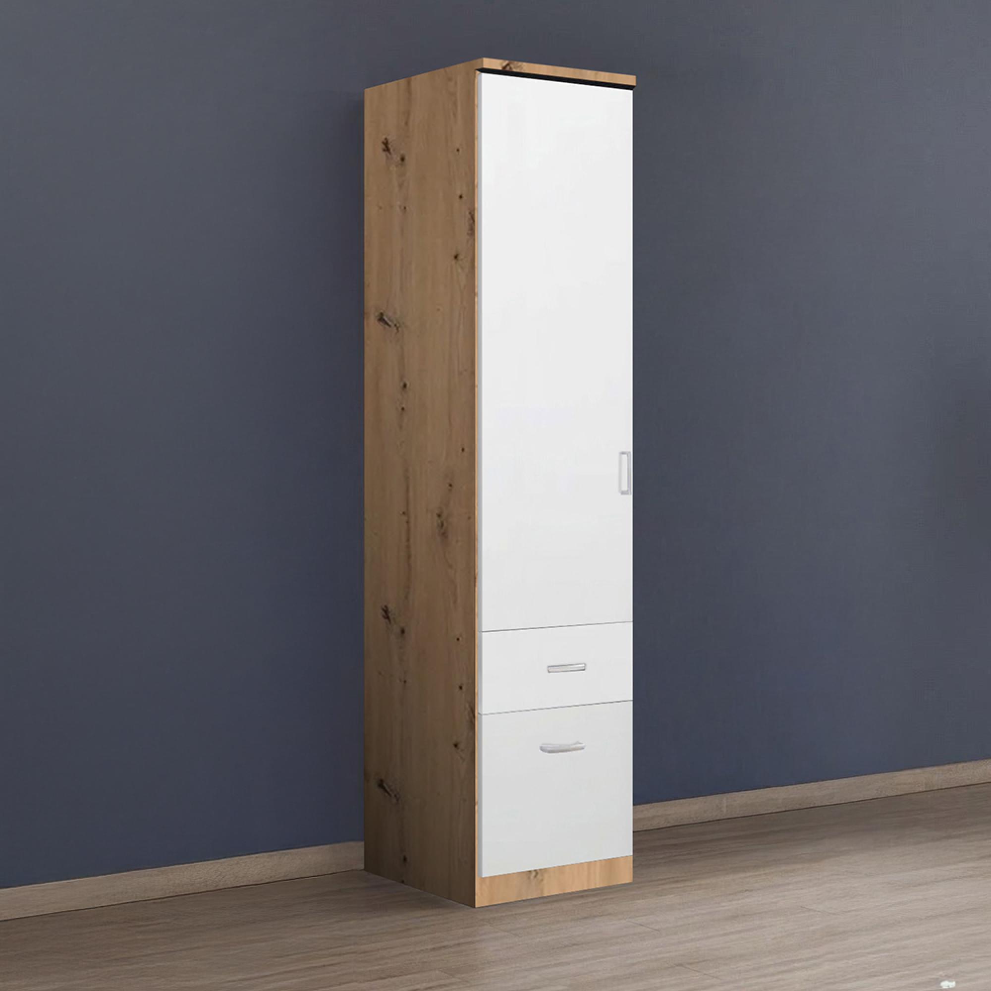 Rauch Celle Matt 47cm 1 LH Door Wardrobe with Drawer - Artisan Oak and Alpine White