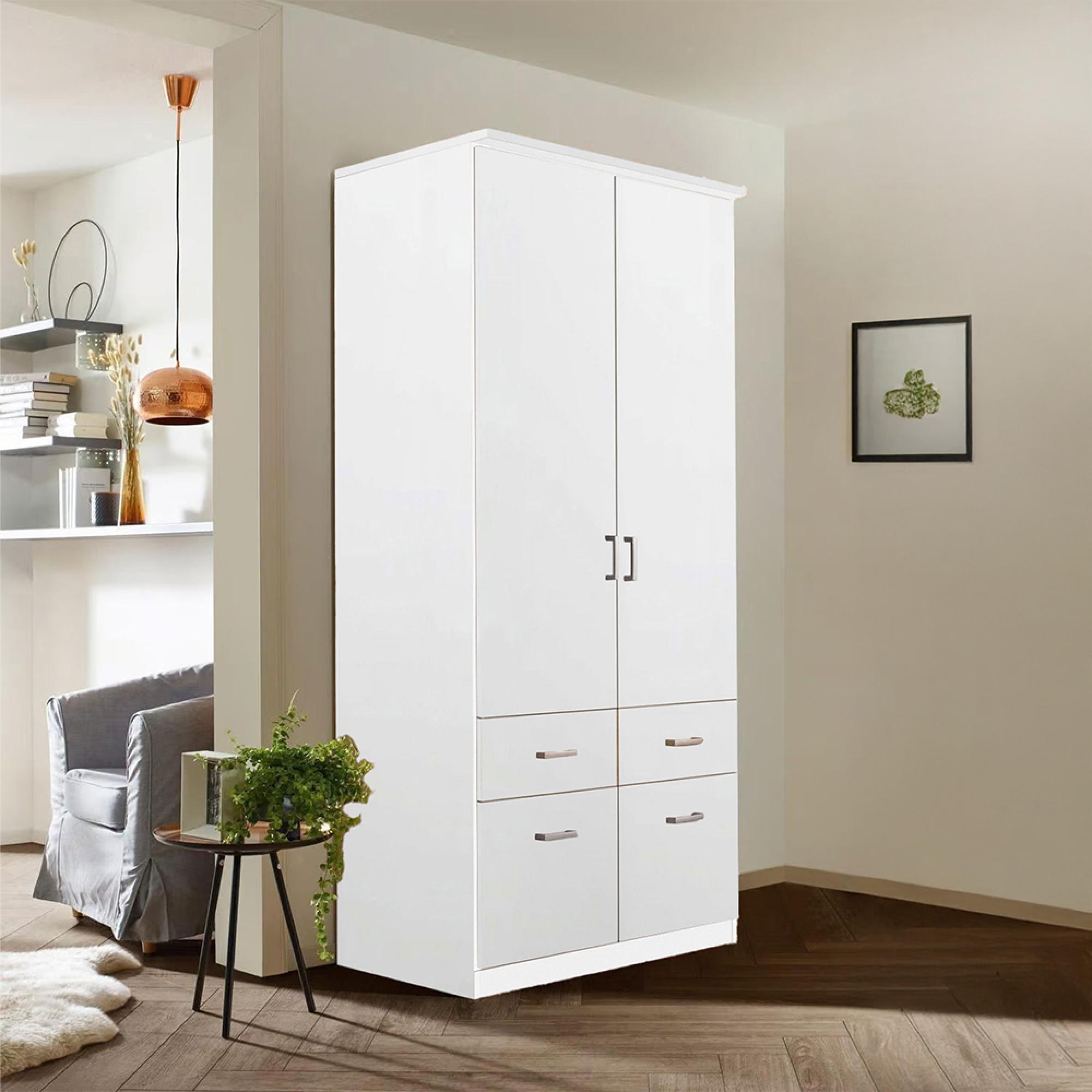 Rauch Celle Matt 91cm 2 Door Wardrobe with Drawer and Extras - Alpine White