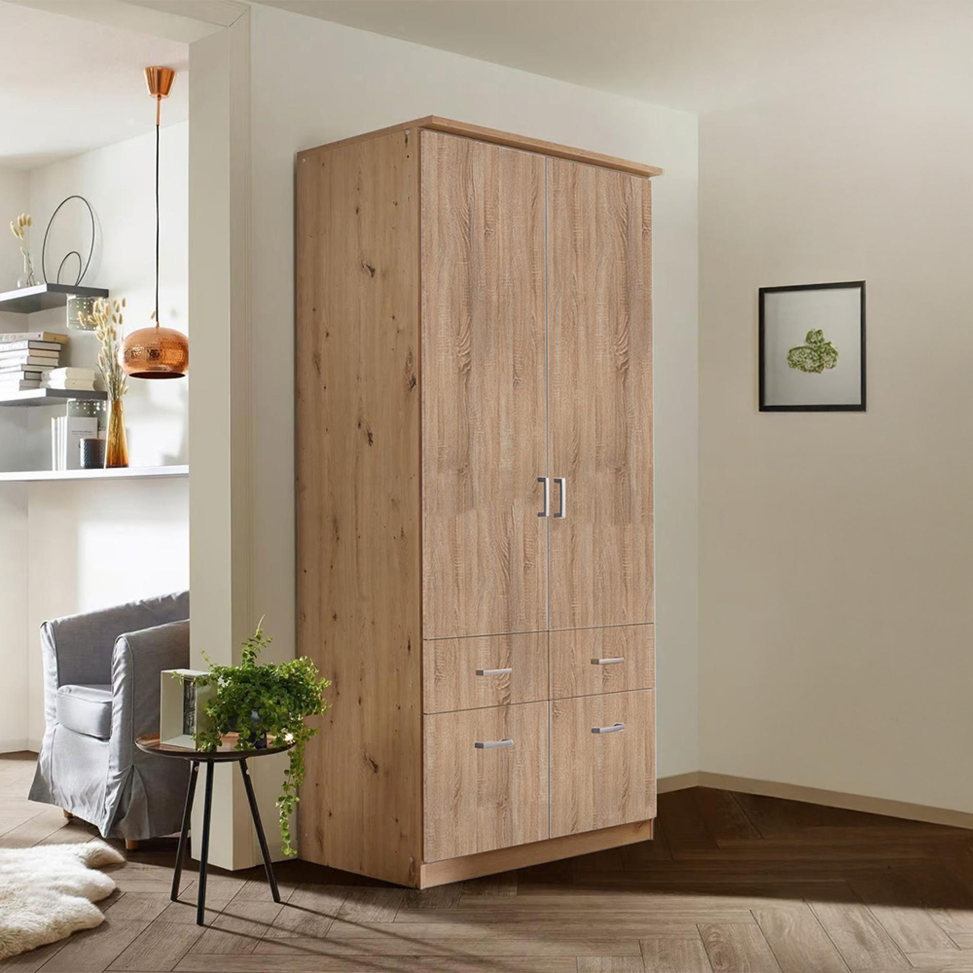 Rauch Celle Matt 91cm 2 Door Wardrobe with Drawer and Extras - Artisan Oak and Sonoma Oak