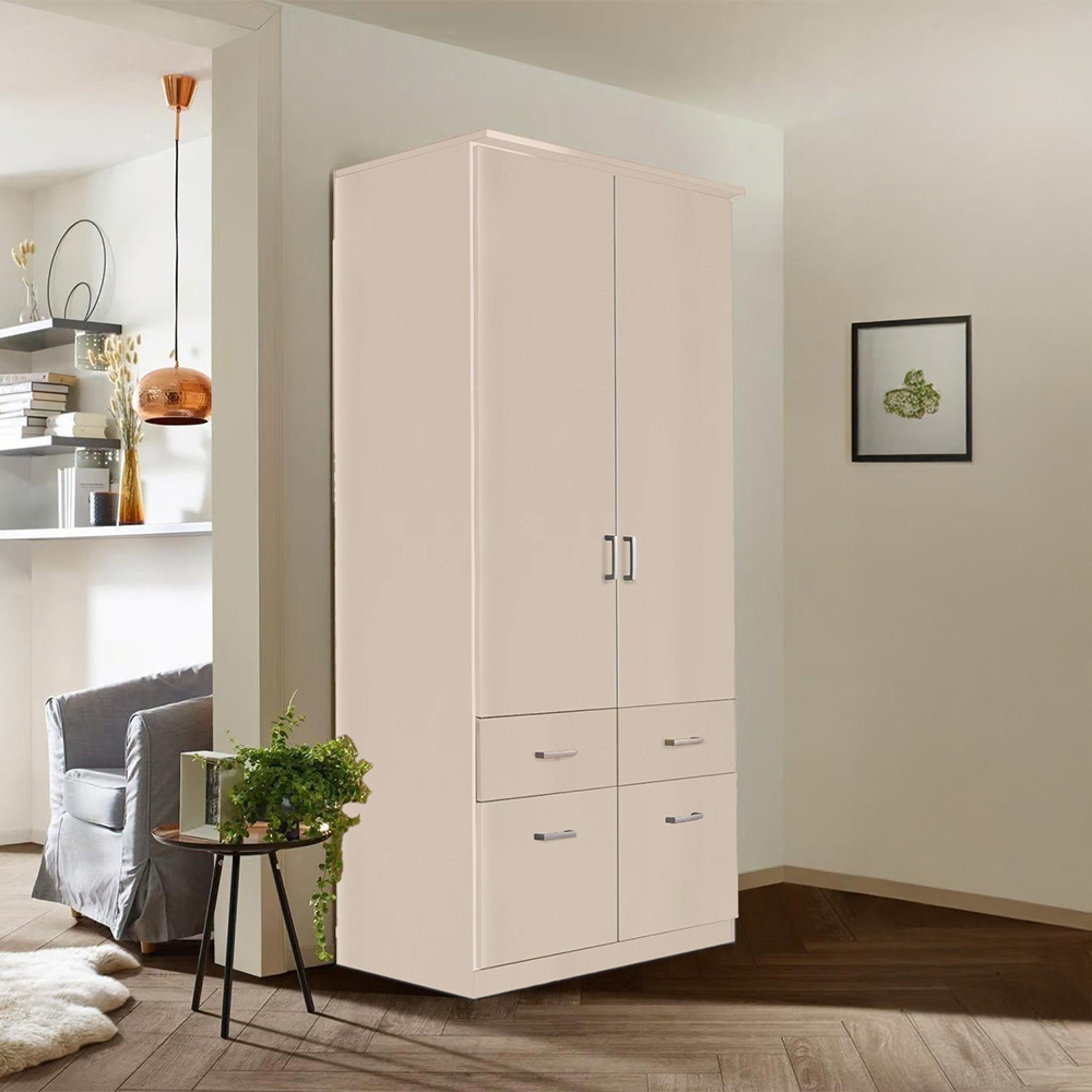 Rauch Celle Matt 91cm 2 Door Wardrobe with Drawer and Extras - Champagne