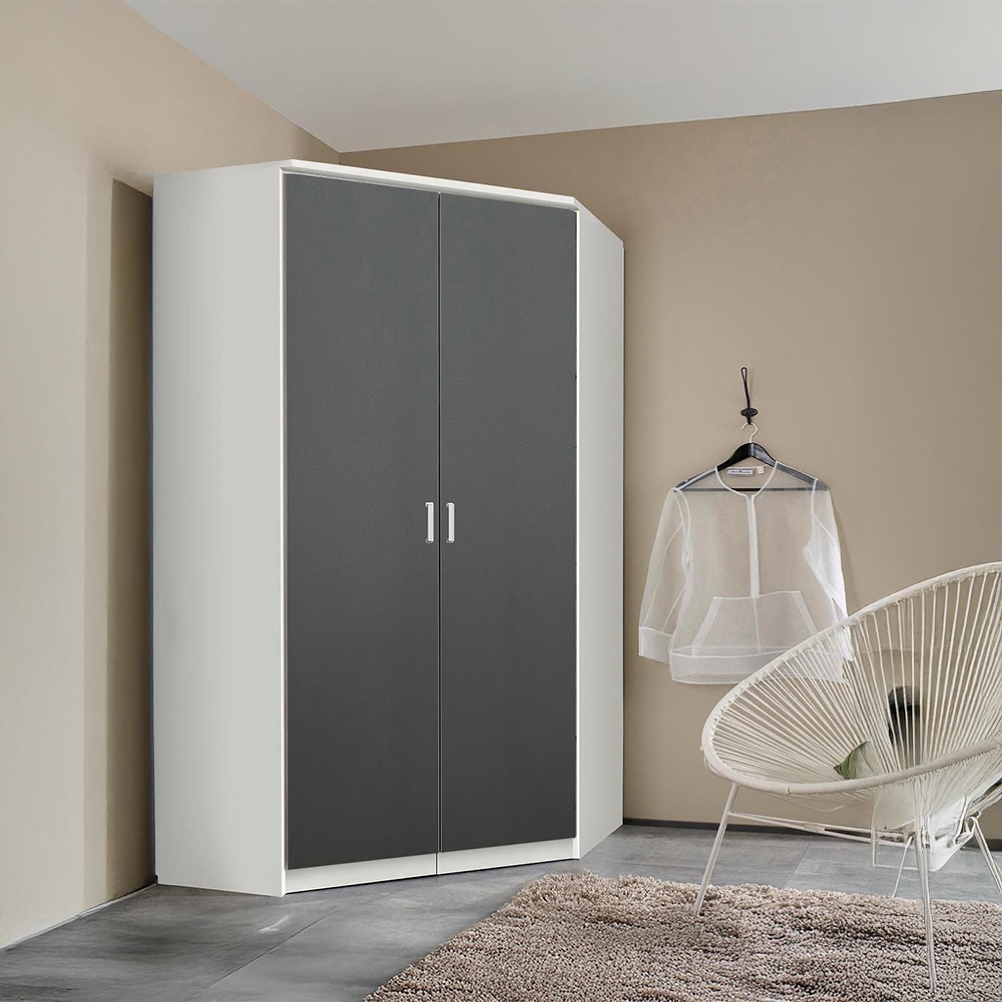 Rauch Celle Super 117cm 2 Door Corner Wardrobe - Alpine White and Metallic Dark Grey