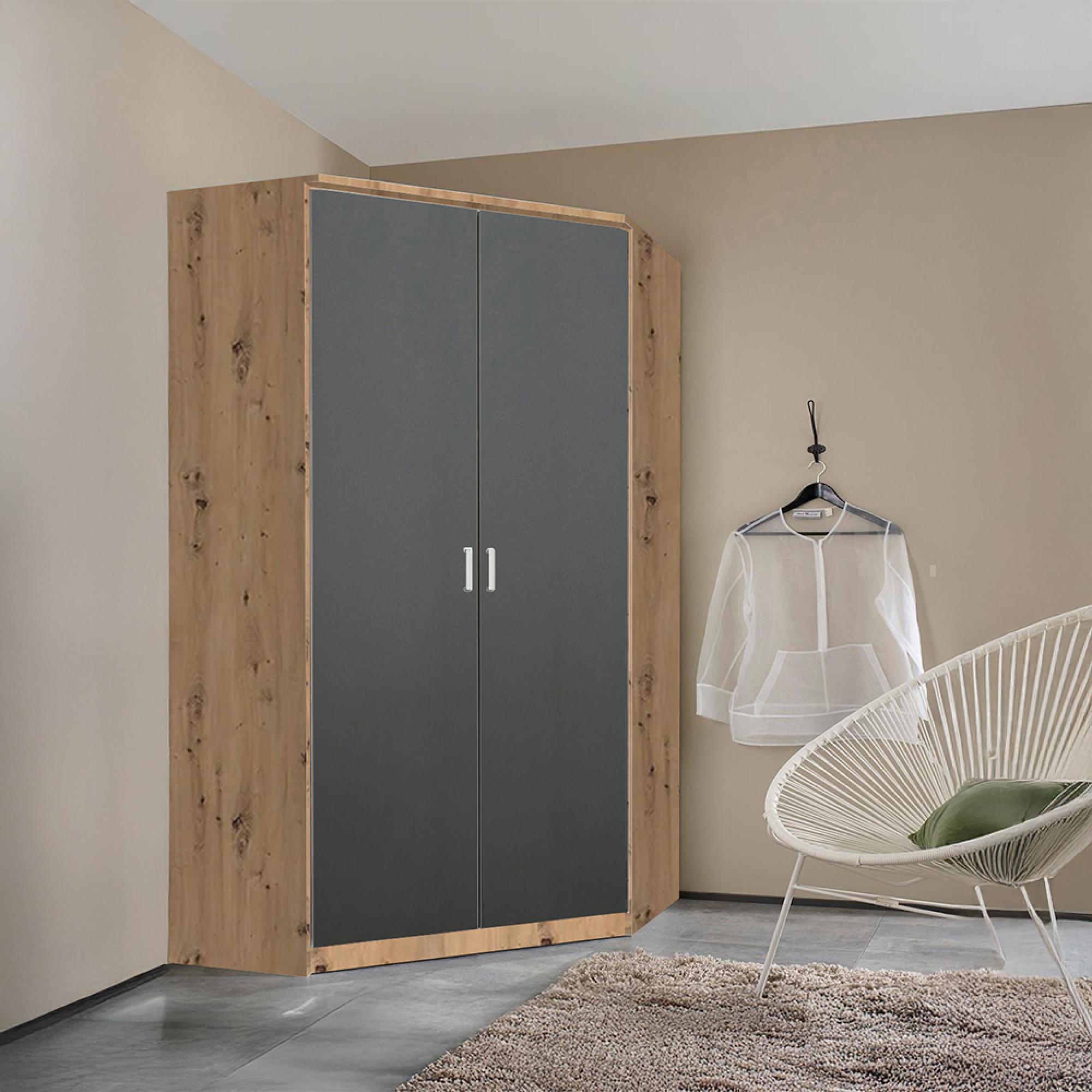 Rauch Celle Super 117cm 2 Door Corner Wardrobe - Artisan Oak and Metallic Dark Grey