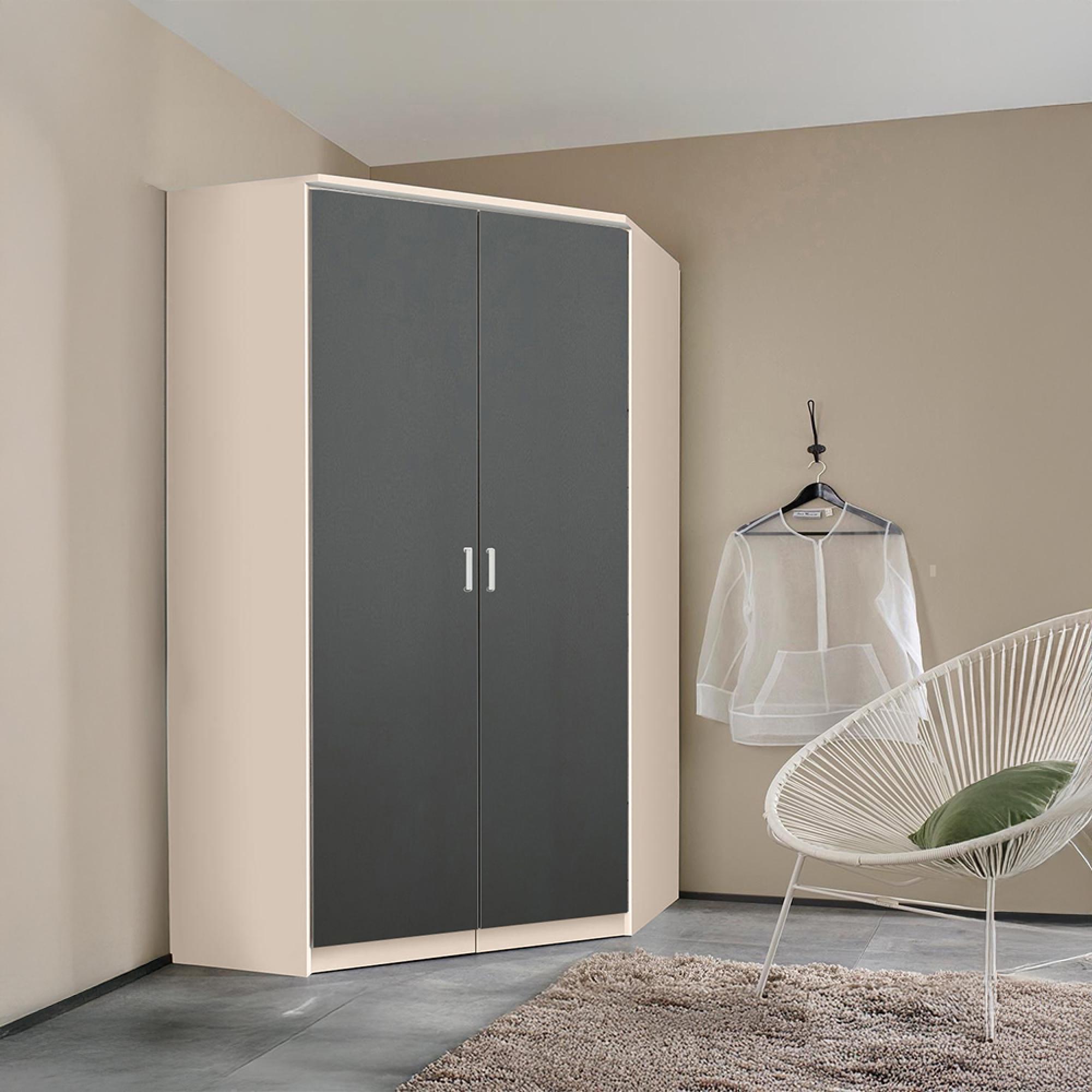 Rauch Celle Super 117cm 2 Door Corner Wardrobe - Champagne and Metallic Dark Grey