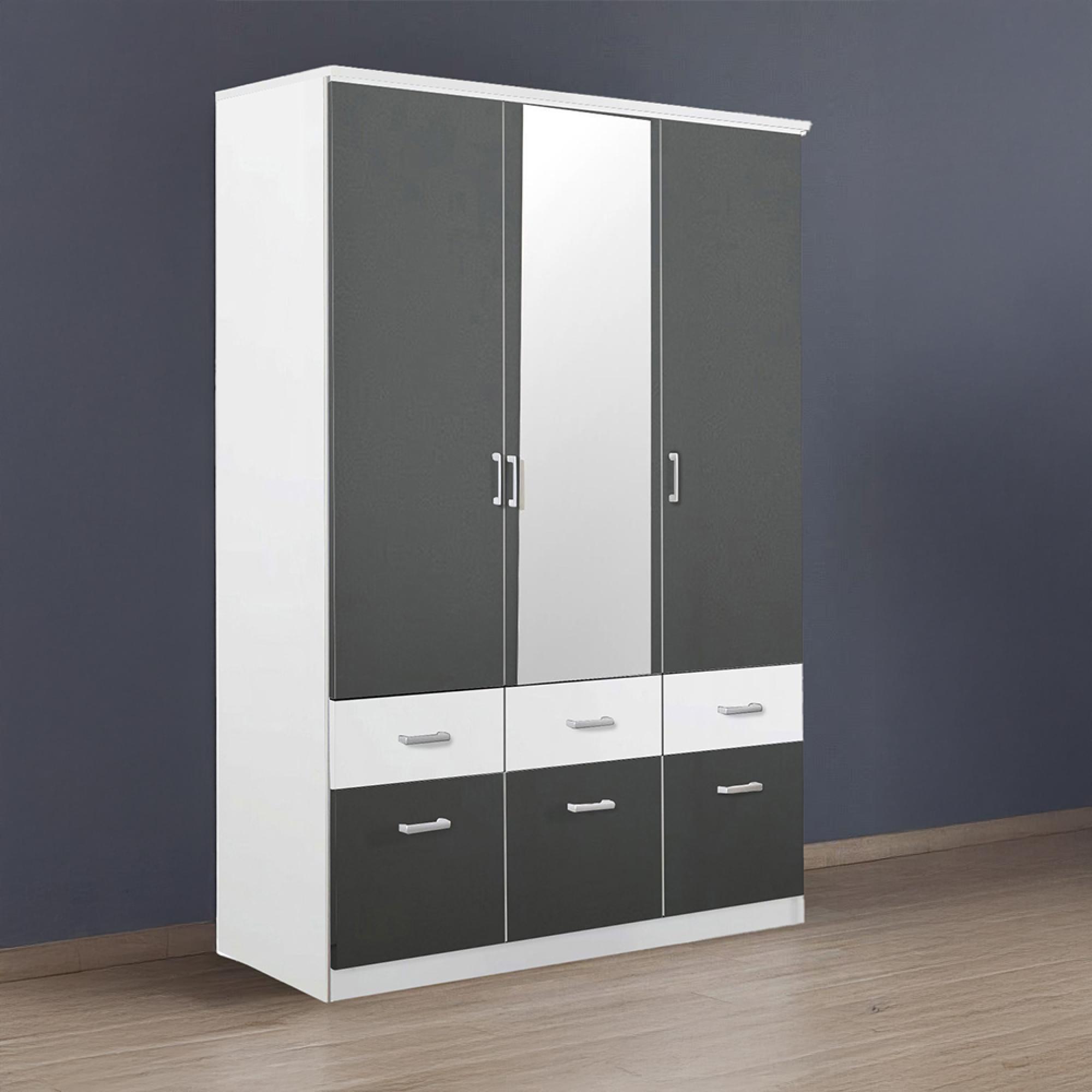 Rauch Celle Super 136cm 3 Door Combi Wardrobe - Alpine White and Metallic Dark Grey