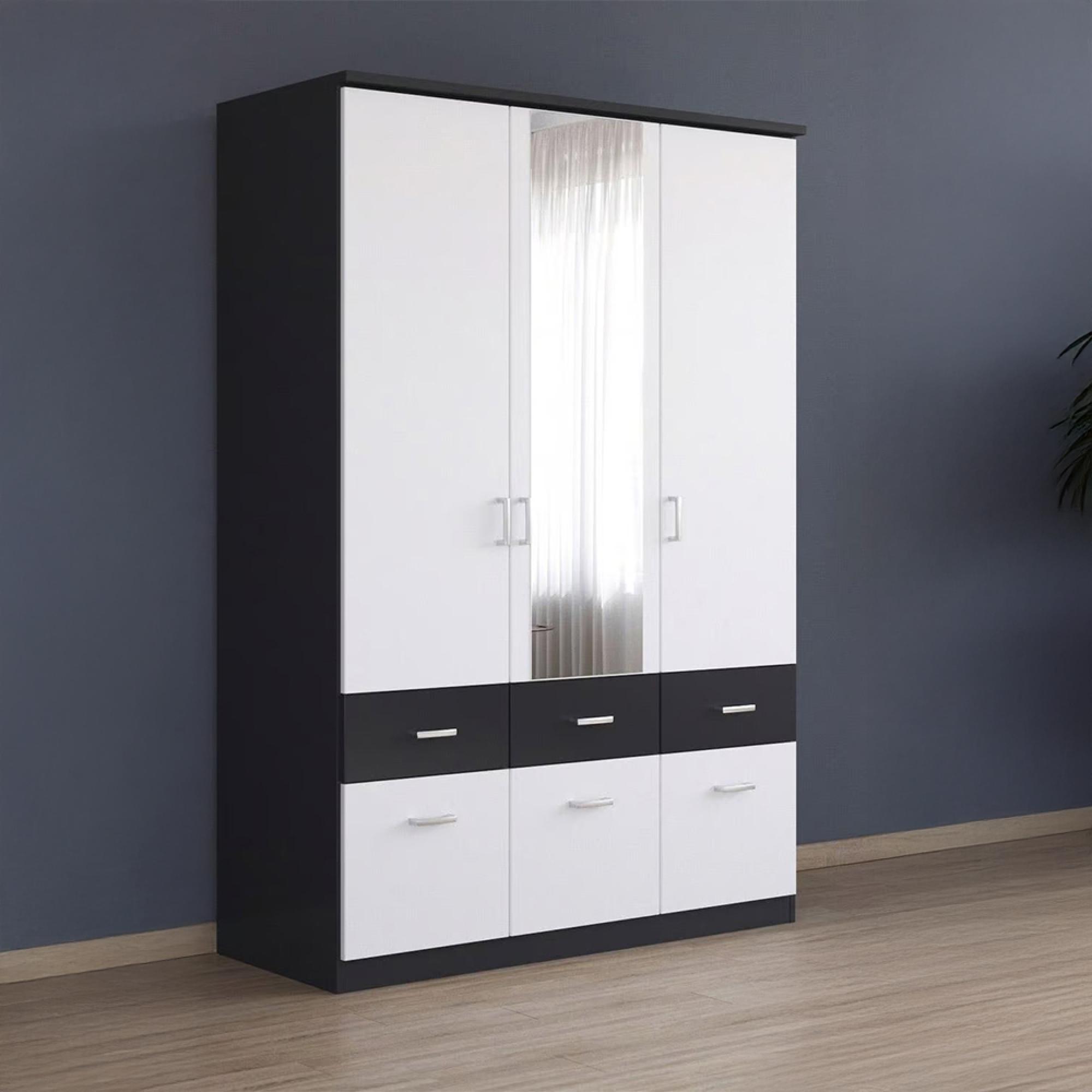 Rauch Celle Super 136cm 3 Door Combi Wardrobe - Metallic Dark Grey and Alpine White