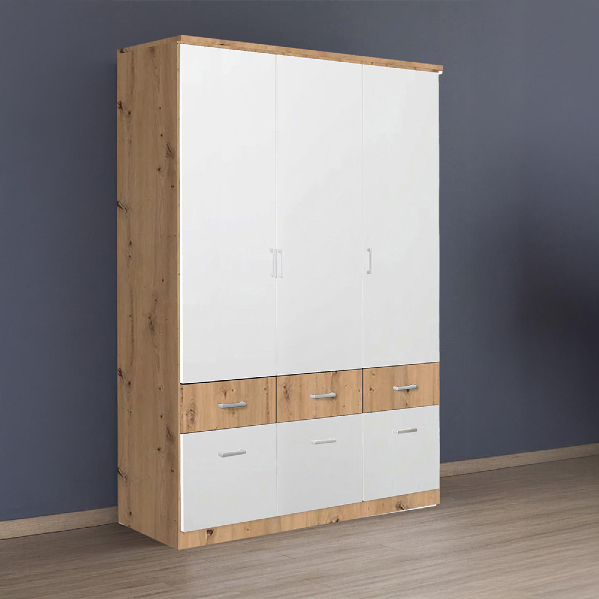 Rauch Celle Super 136cm 3 Door Wardrobe with Drawer - Artisan Oak and Alpine White