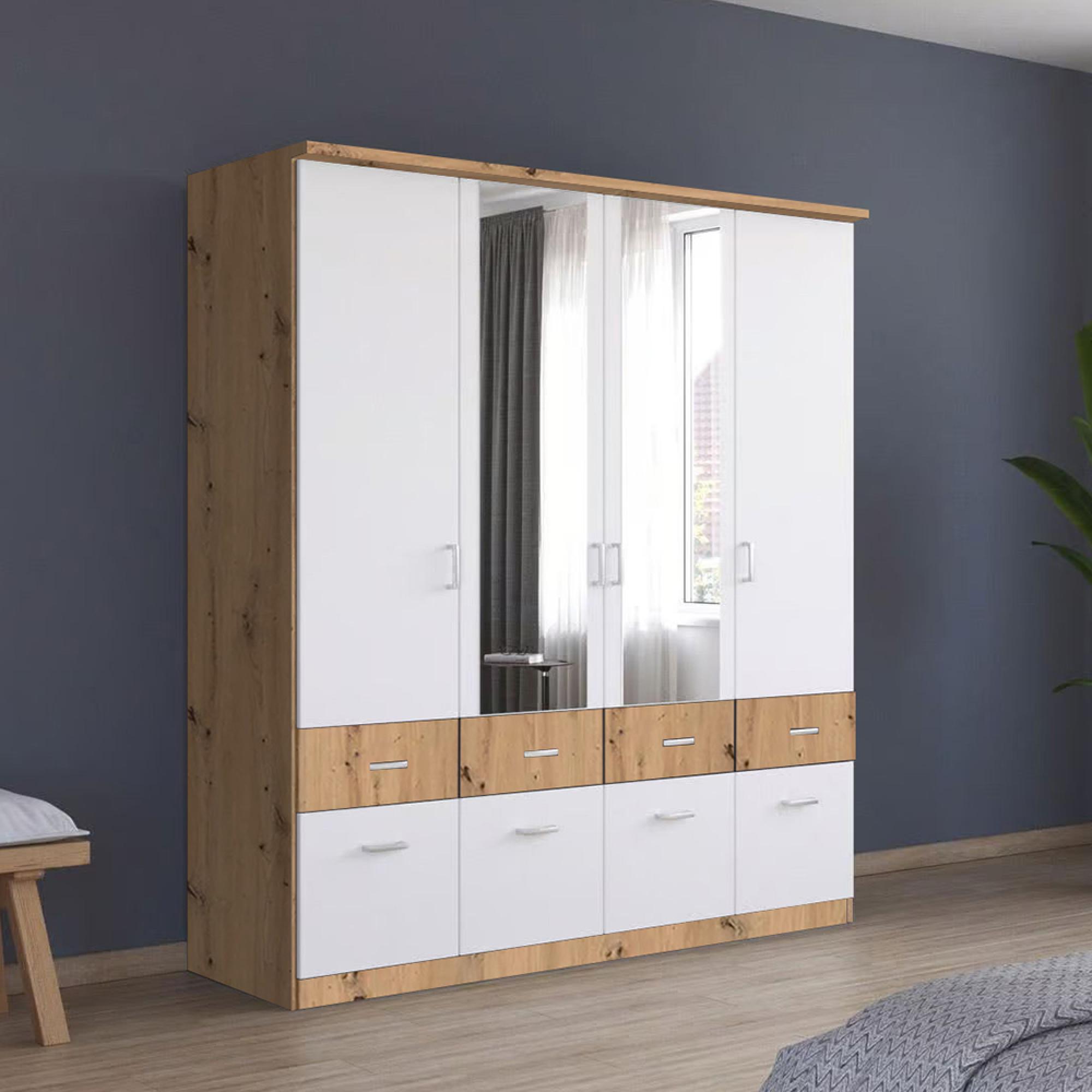 Rauch Celle Super 181cm 4 Door Combi Wardrobe - Artisan Oak and Alpine White