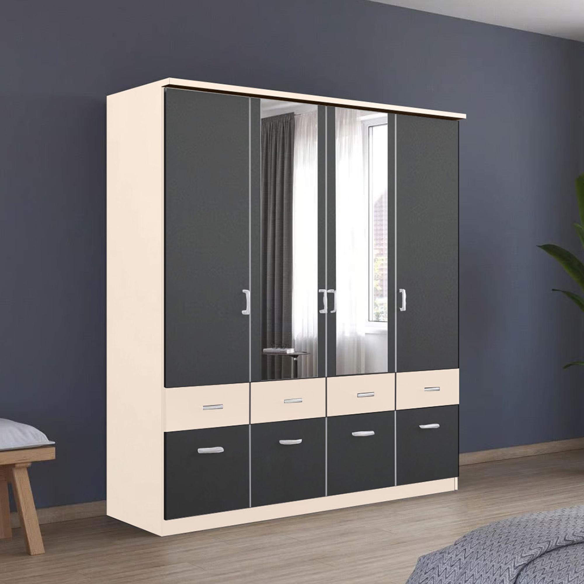 Rauch Celle Super 181cm 4 Door Combi Wardrobe - Champagne and Metallic Dark Grey