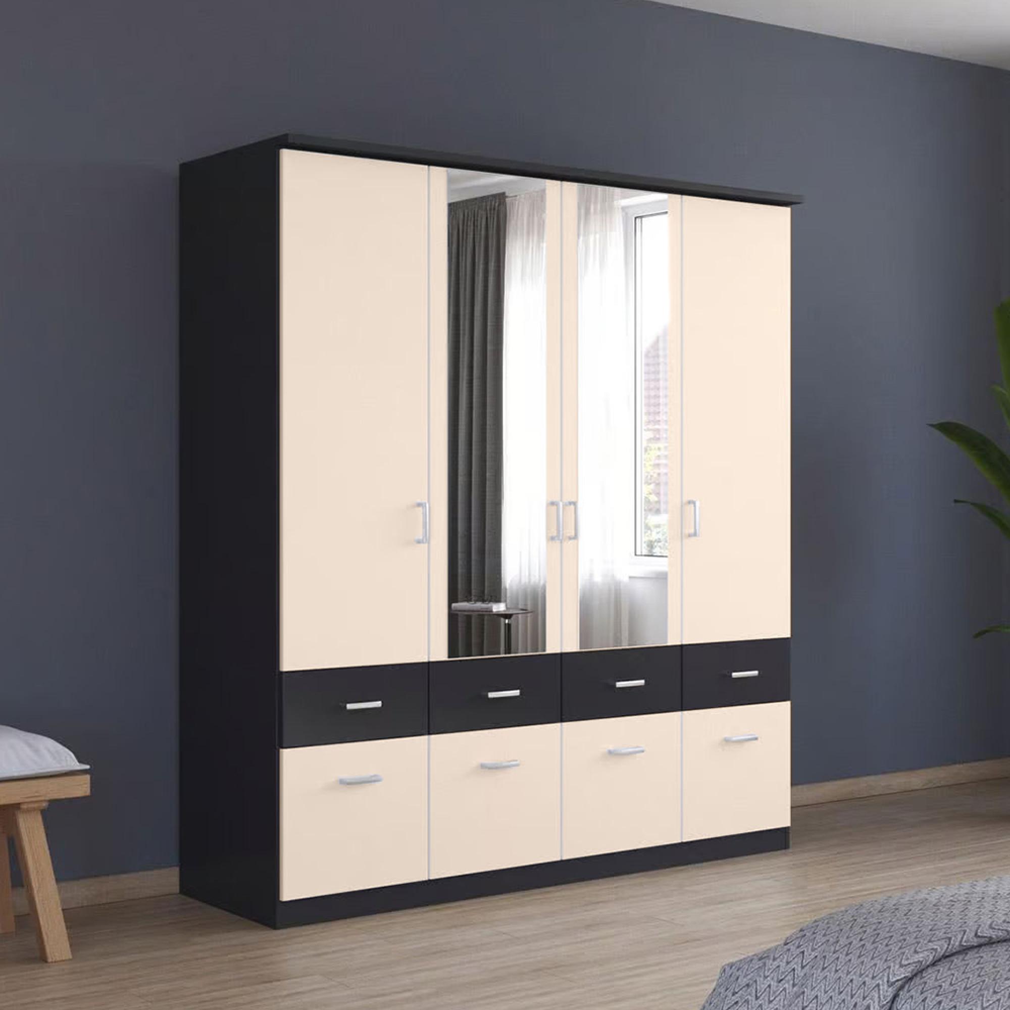 Rauch Celle Super 181cm 4 Door Combi Wardrobe - Metallic Dark Grey and Champagne