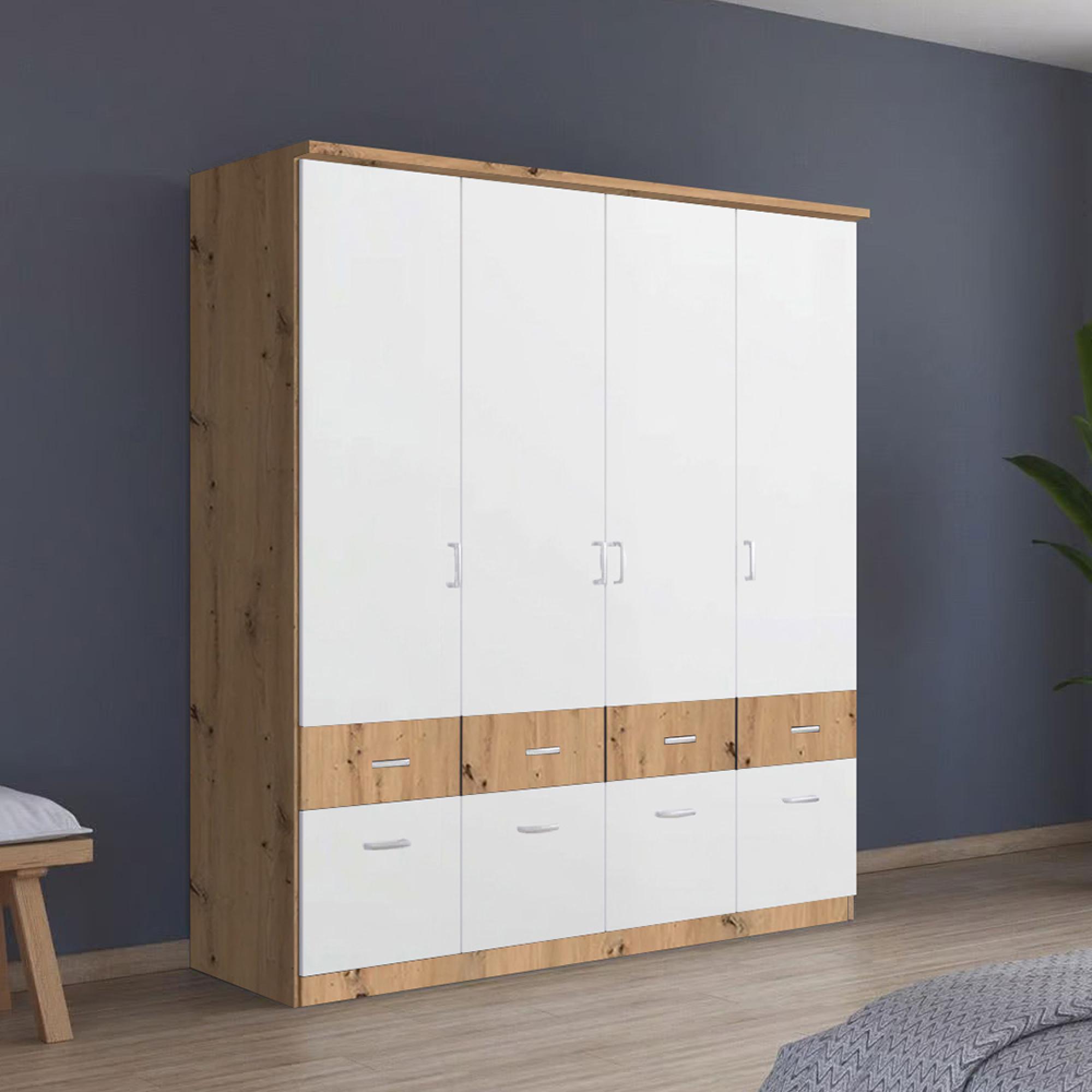 Rauch Celle Super 181cm 4 Door Wardrobe with Drawer - Artisan Oak and Alpine White