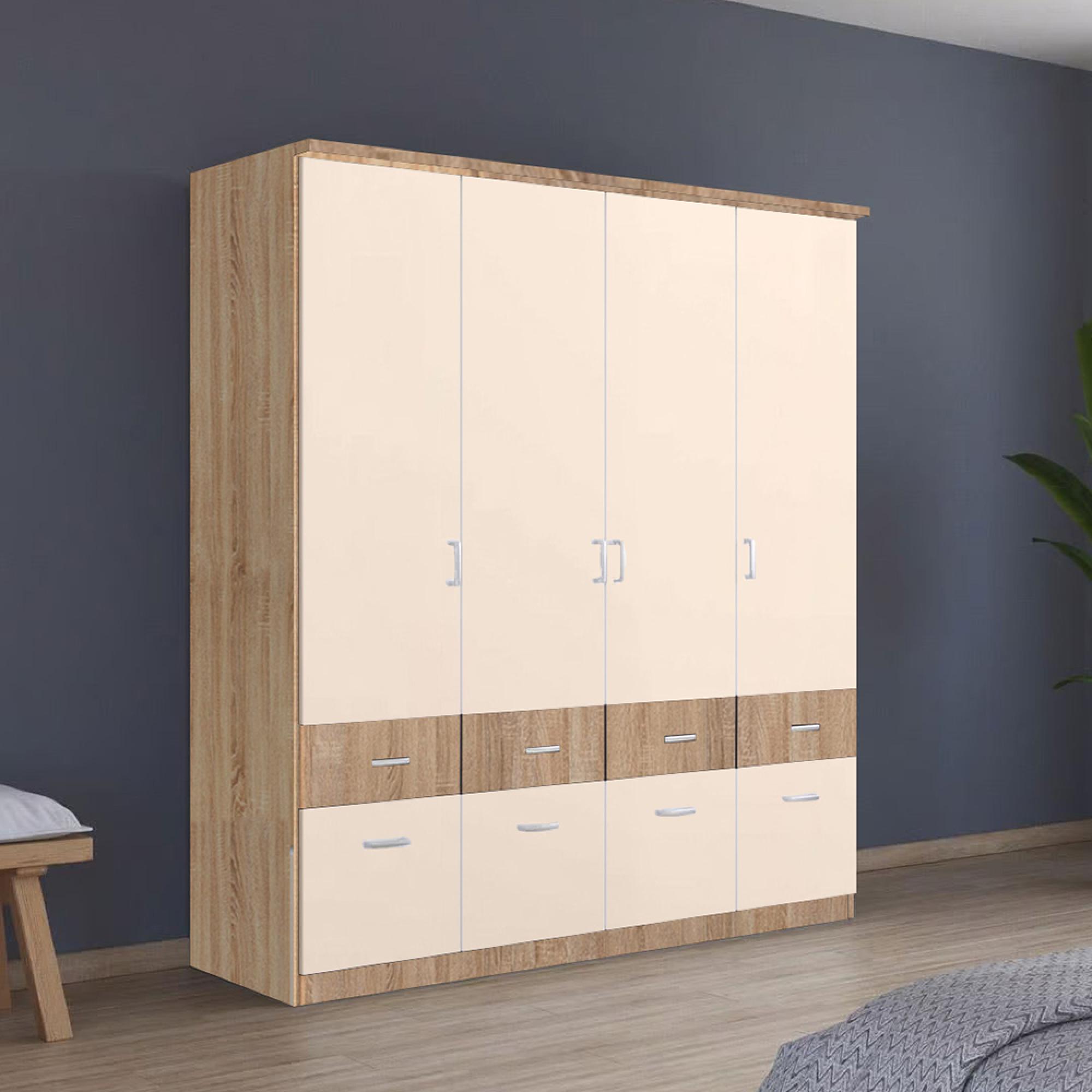 Rauch Celle Super 181cm 4 Door Wardrobe with Drawer - Sonoma Oak and Champagne