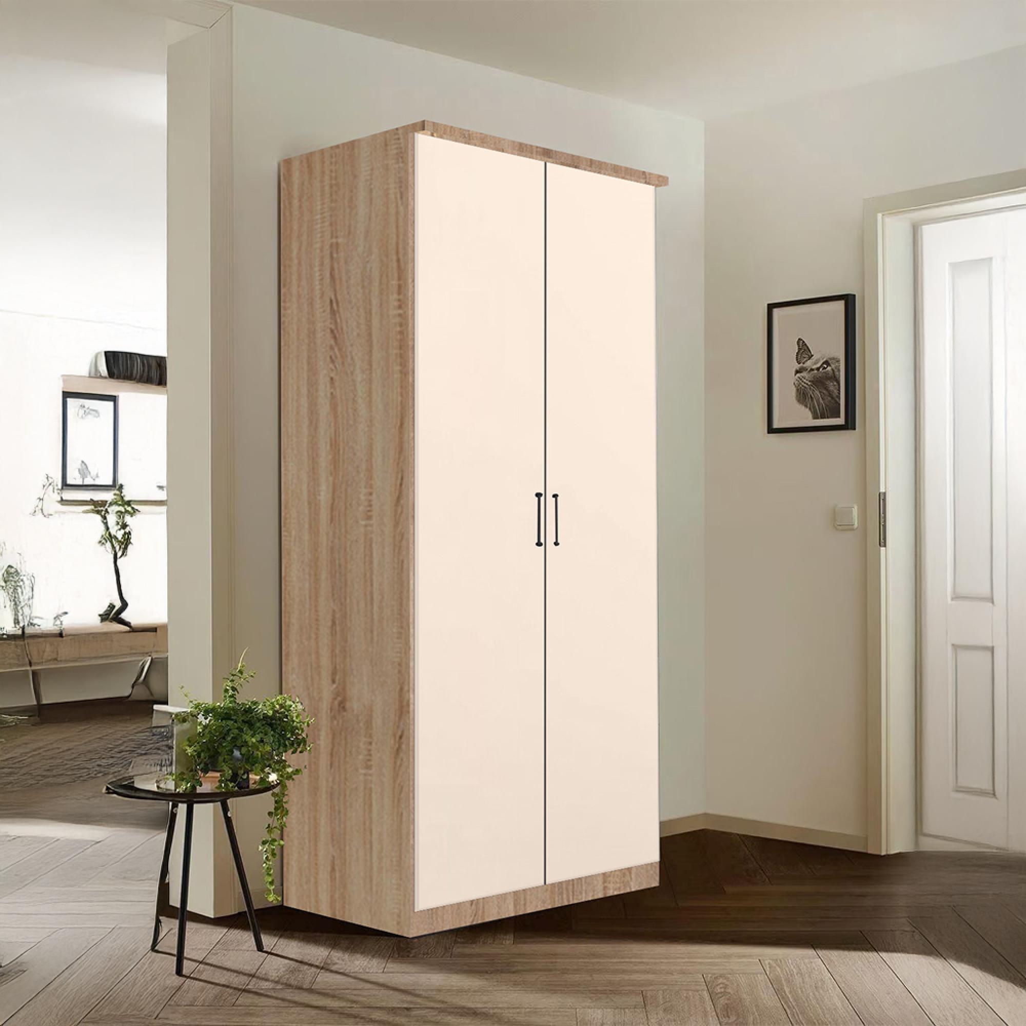Rauch Celle Super 91cm 2 Door Wardrobe - Sonoma Oak and Champagne