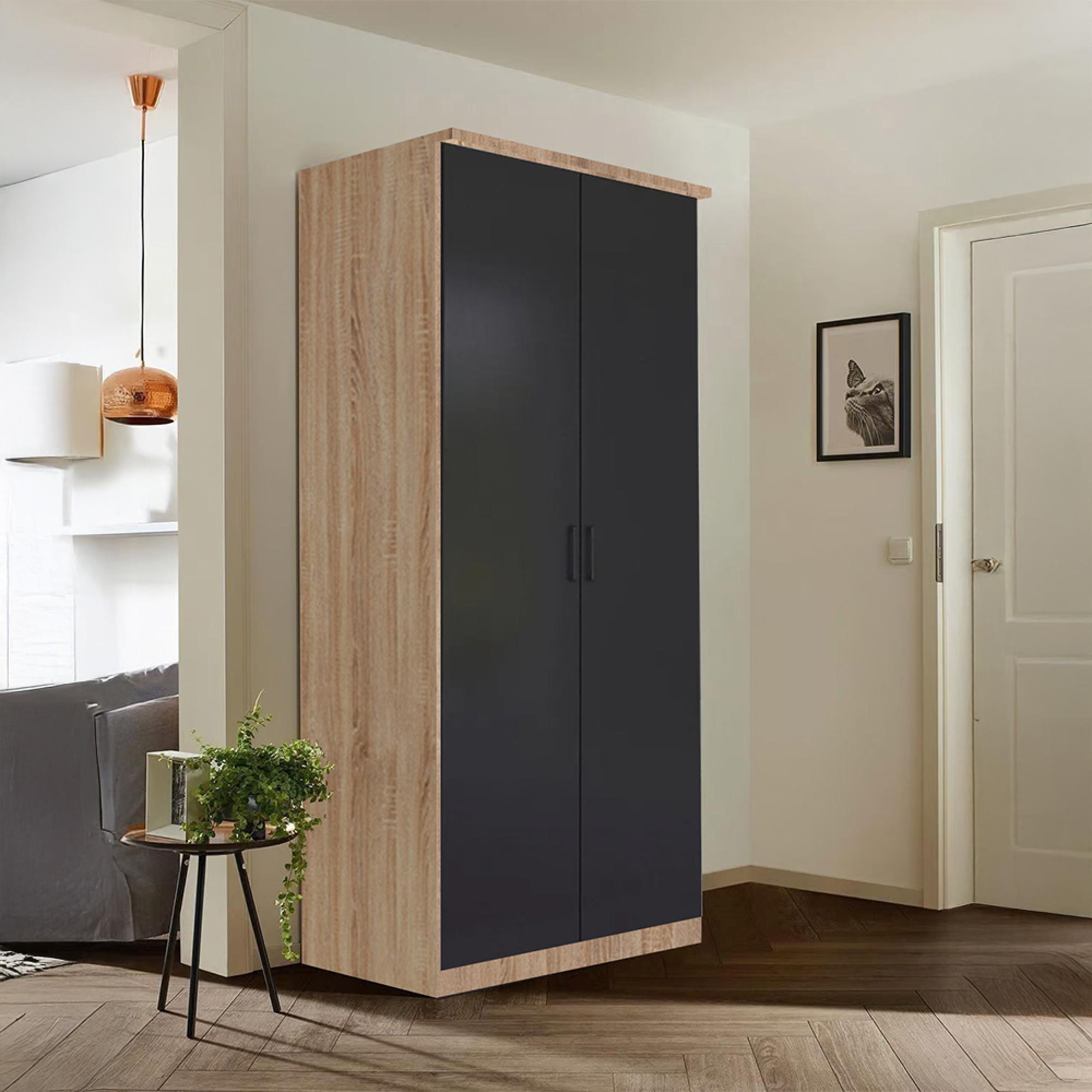 Rauch Celle Super 91cm 2 Door Wardrobe - Sonoma Oak and Metallic Dark Grey
