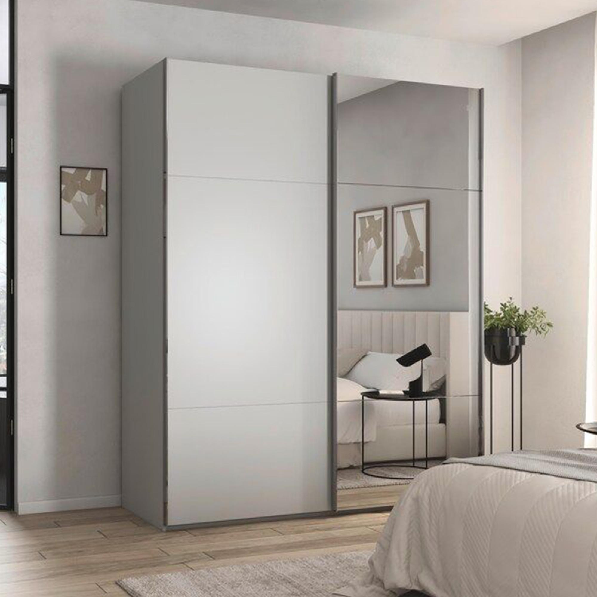 Rauch Contido 181cm 2 Door Sliding Mirror Wardrobe with Extras - Silk Grey
