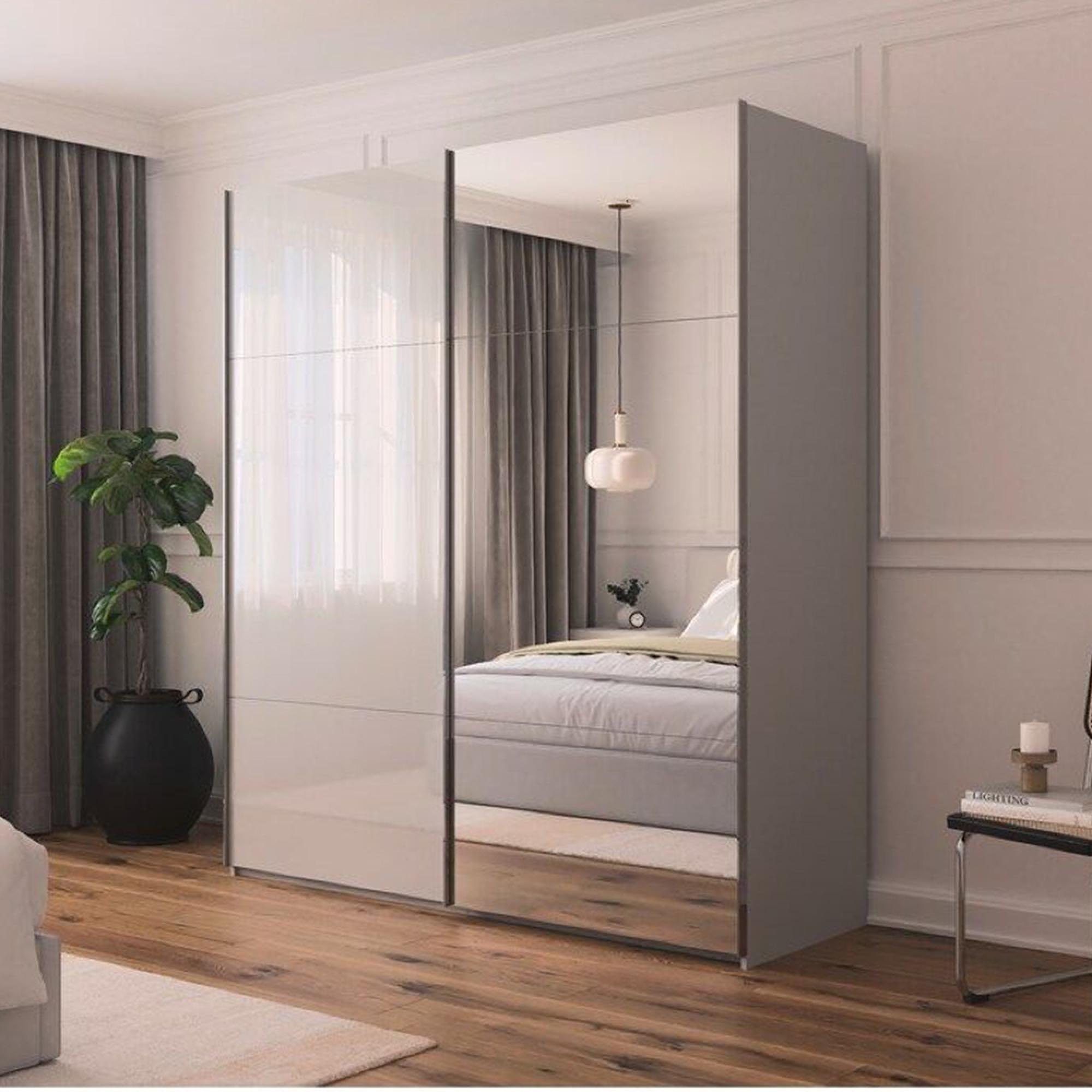 Rauch Contido 201cm 2 Door Sliding Mirror Wardrobe with Extras - Silk Grey Glass