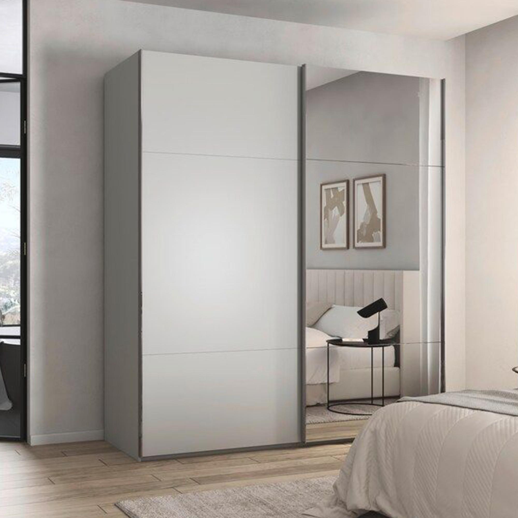 Rauch Contido 201cm 2 Door Sliding Mirror Wardrobe with Extras - Silk Grey